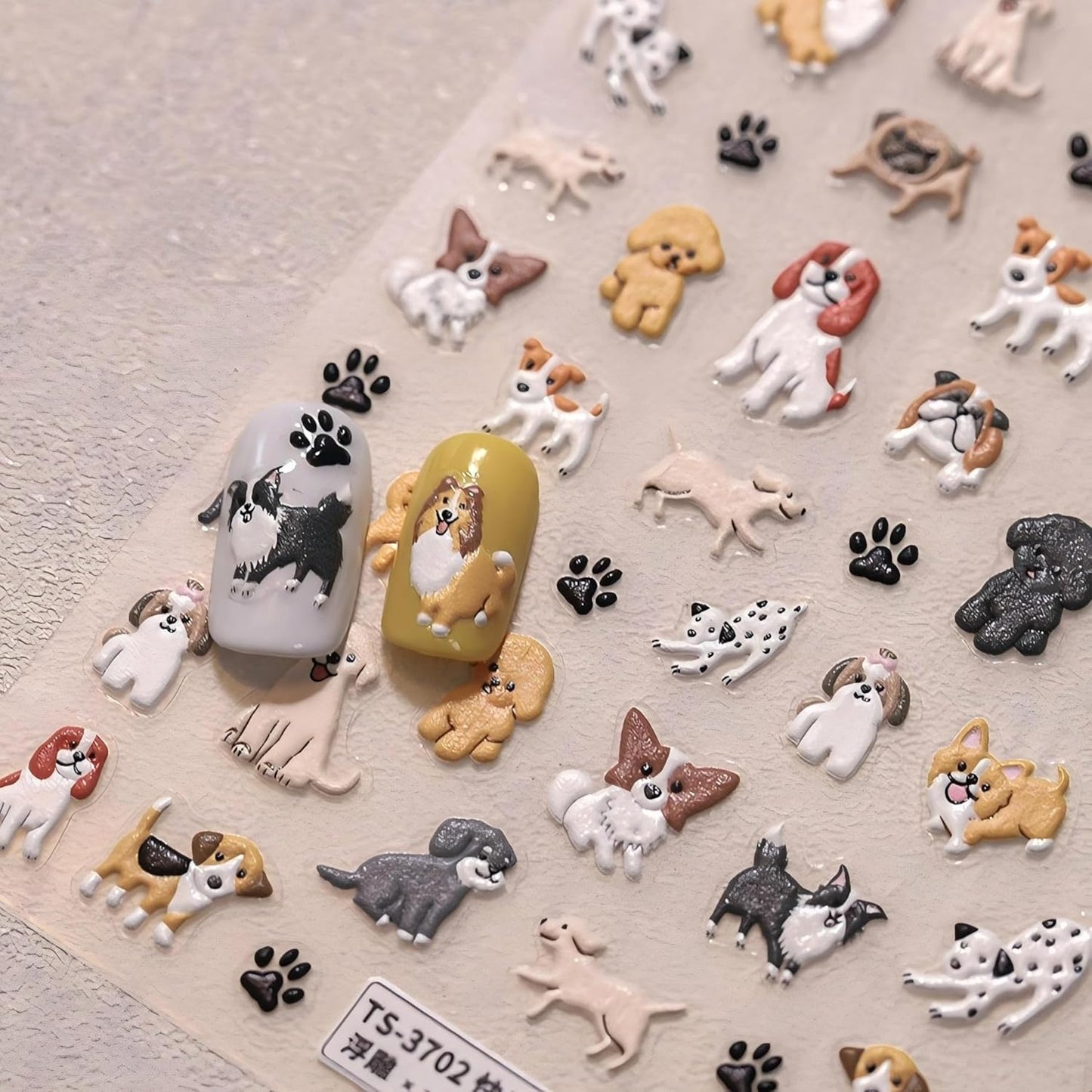 Dedyel Cute Nail Stickers 5D Embossed Cartoon Dog Kawaii Animal Self-Adhesive Nail Decals for Women Girls Kids Nail Art Decoration
