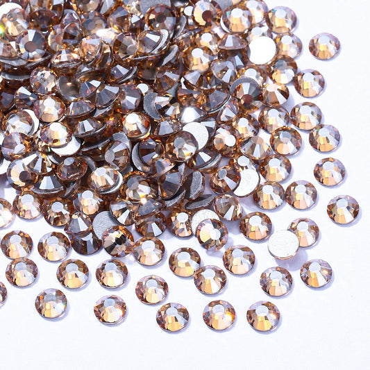 Gold Shadow Flatback Rhinestones, Glass Rhinestones for Nail Art and Craft, Glue Fix, Loose Crystal Gemstones(Gold Shadow, SS10, 1440pcs, 2.7-2.8mm)