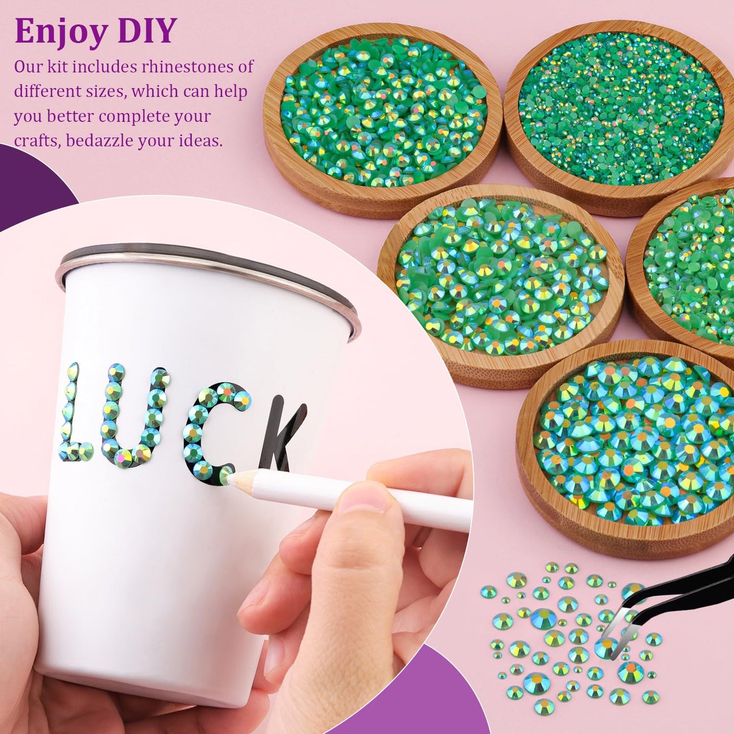 Resin Jelly Rhinestones for Crafting with B7000 Jewelry Glue, 2 Boxes Dark Green AB Flatback Crystals with 3Pcs 10ml Glue, Bedazzling Non Hotfix Gems for DIY Tumblers Clothing Shoes Manicure