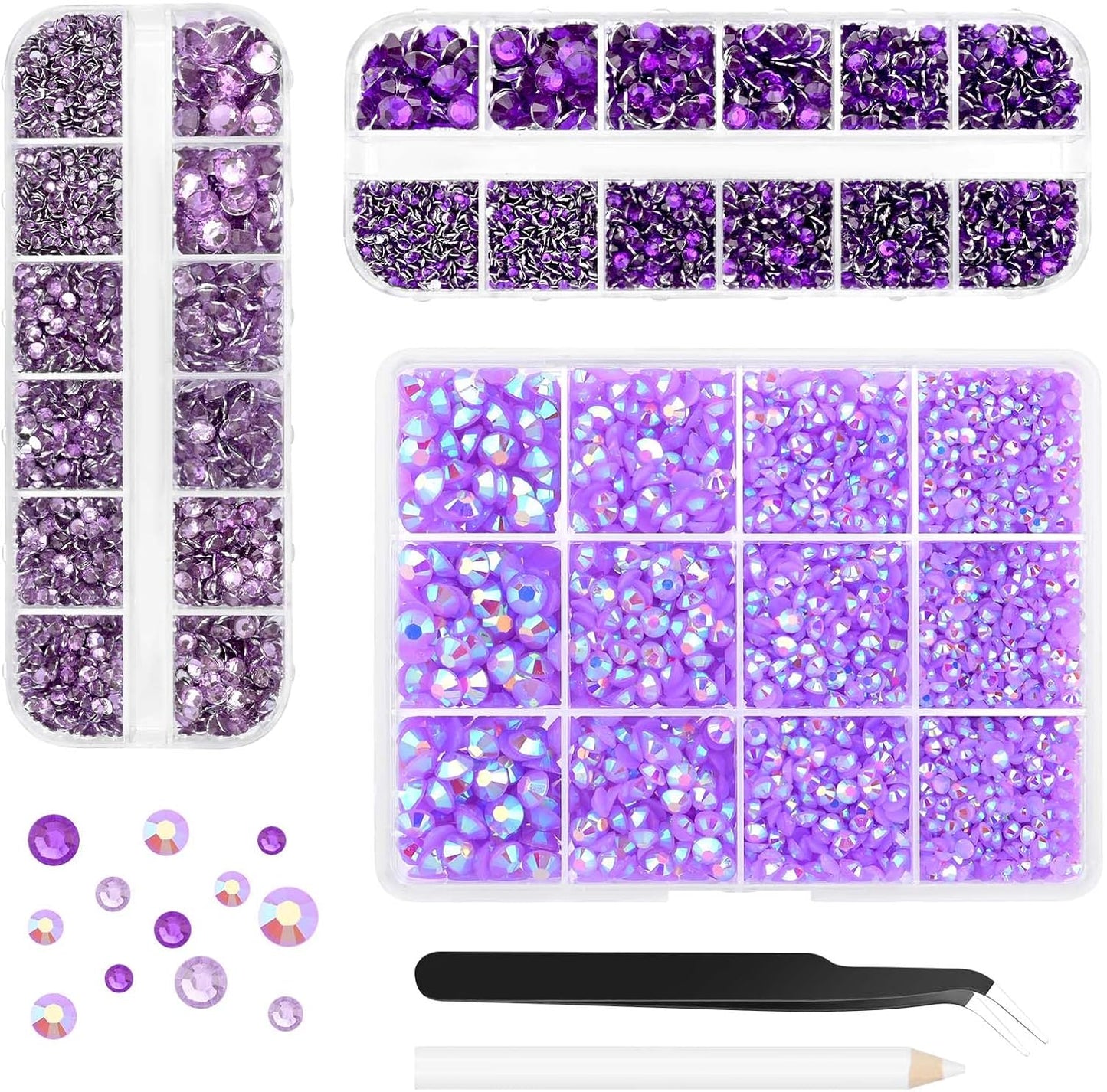Morcheiong 17000Pcs Resin Rhinestones Purple Flatback Crystals Diamond Includes Tweezers and Pickup Pen Suitable for Crafting DIY Nail Art Makeup Wedding Dress Clothing Mug