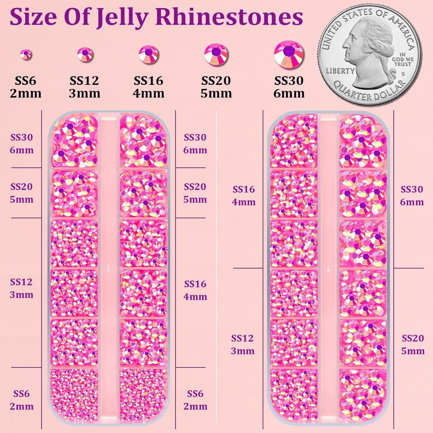 Resin Jelly Rhinestones for Crafting with B7000 Jewelry Glue, 2 Boxes Hot Pink AB Flatback Crystals with 3Pcs 10ml Glue, Bedazzling Non Hotfix Gems for DIY Tumblers Clothing Shoes Manicure