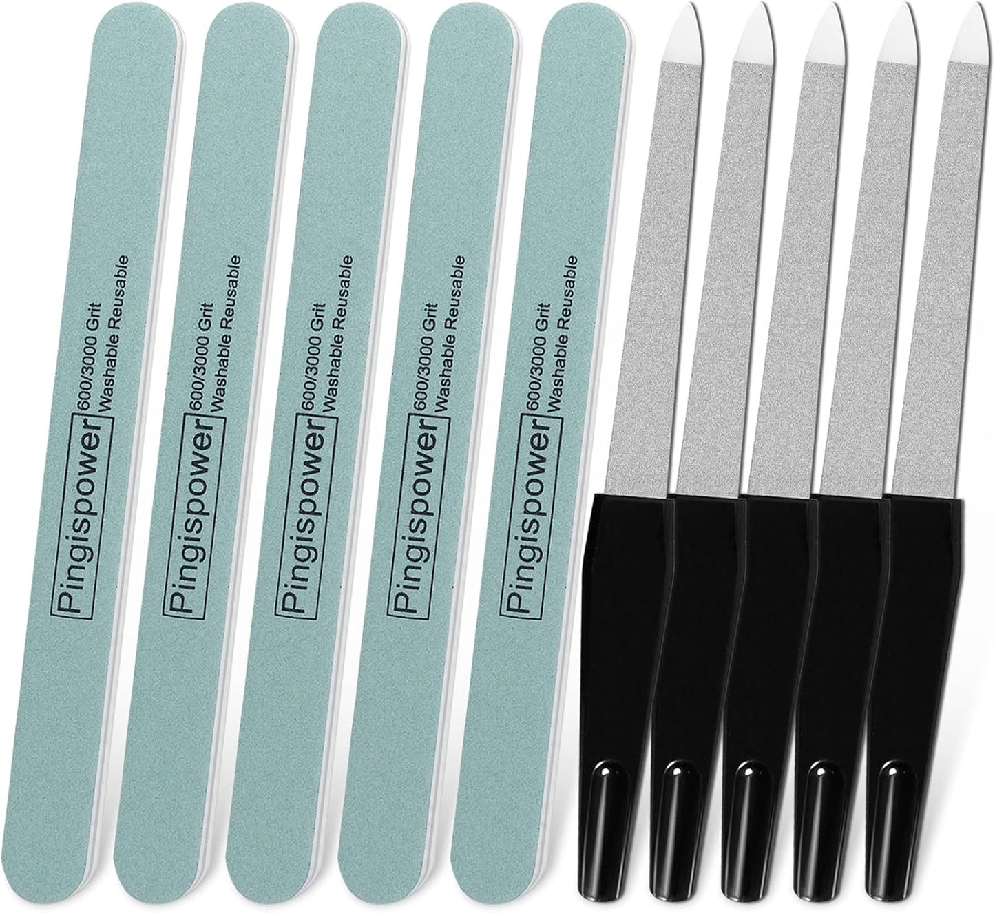Nail Files and Buffers, 10PCS Professional Metal Nail File and Buffer Block (600/3000 Grit) for Natural Nails, Double Sided Washable & Reusable Manicure Kit for Women Home & Salon