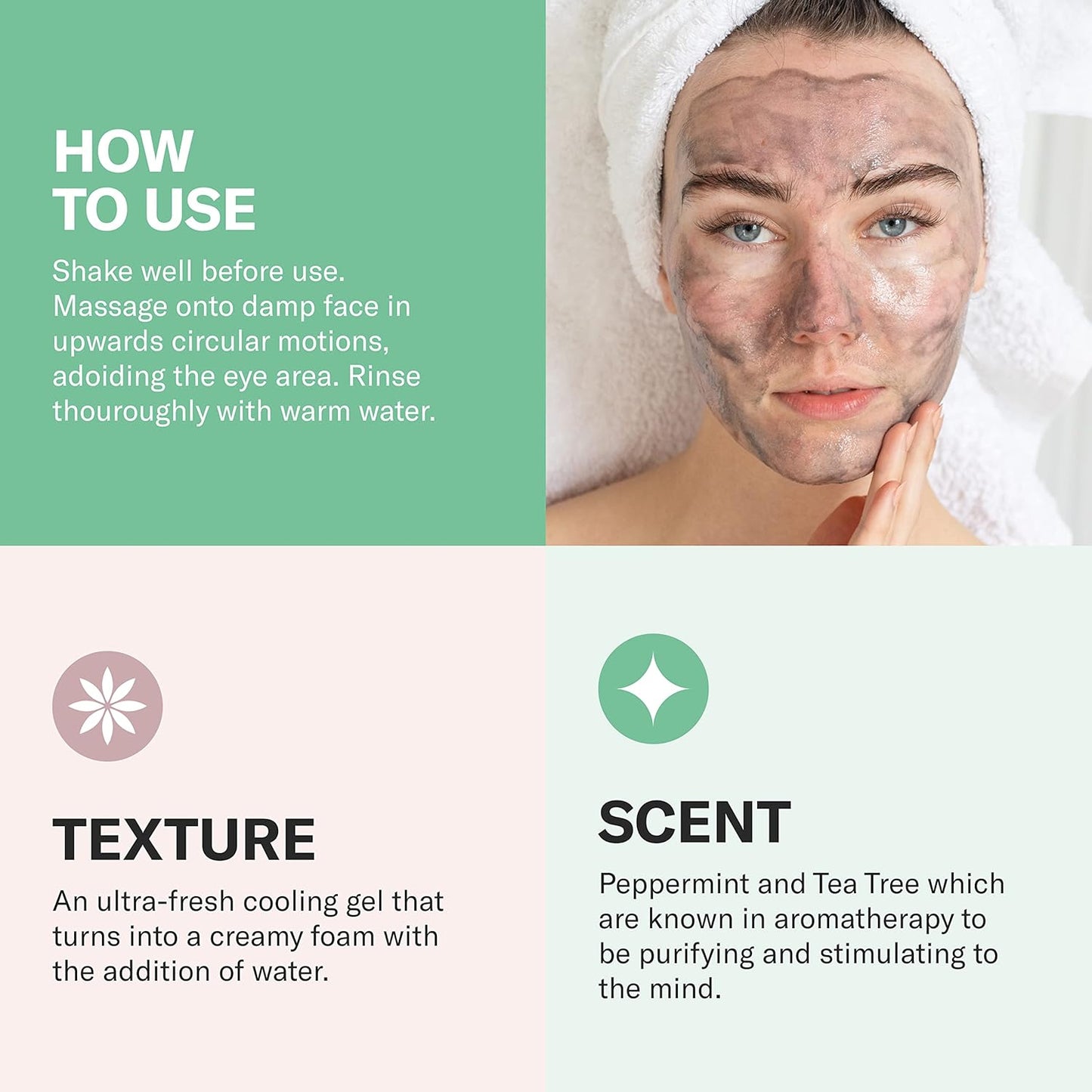 Odacité Facial Cleanser with Foam - Black Mint Activated Charcoal & Rhassoul Clay Glow Recipe - Facial Moisturizer with Deep Cleanse for Gentle Face Wash to Remove Dirt & Oil, 3.38 fl. oz.