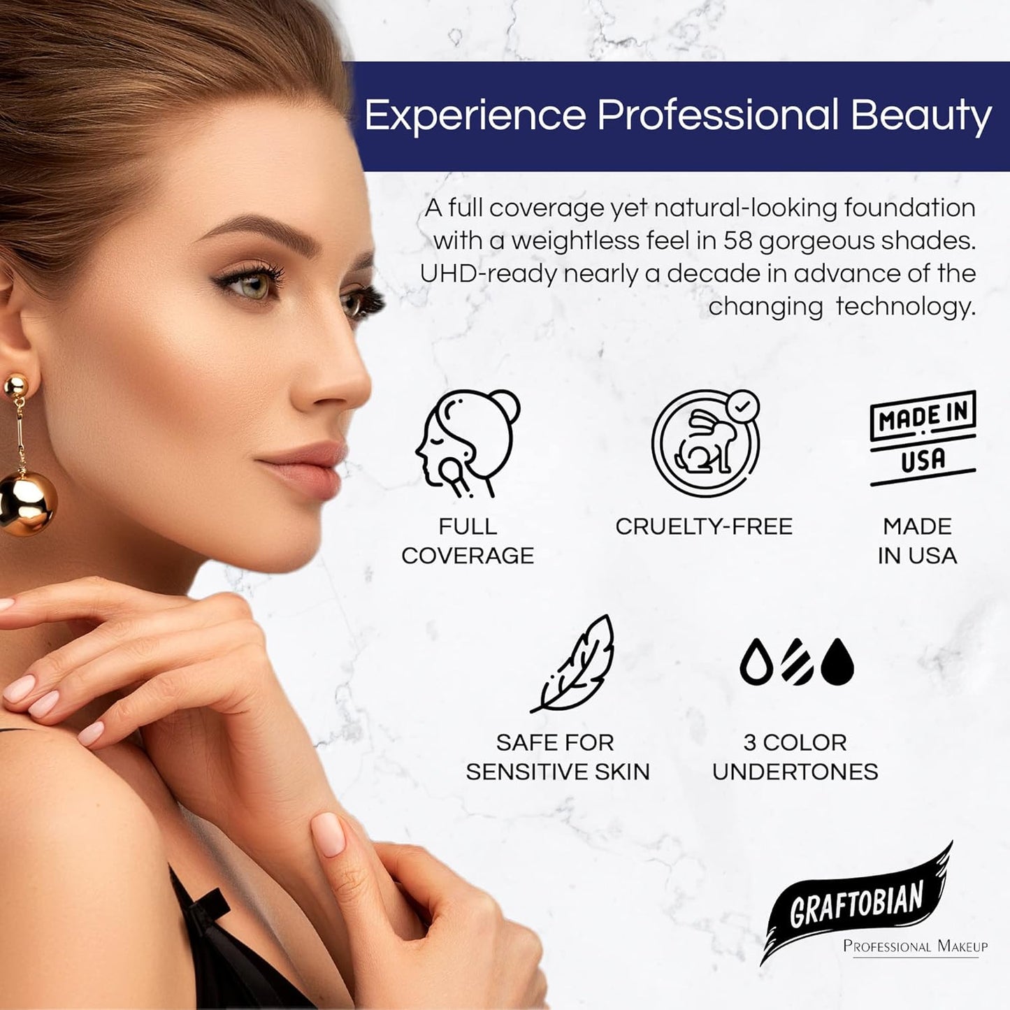 Graftobian HD Glamour Crème Foundation 1/2oz, Weightless Full Coverage Makeup, 65 Inclusive Shades, For All Skin Types, Natural or Full-Glam Looks, For Professionals and Beginners, Chestnut