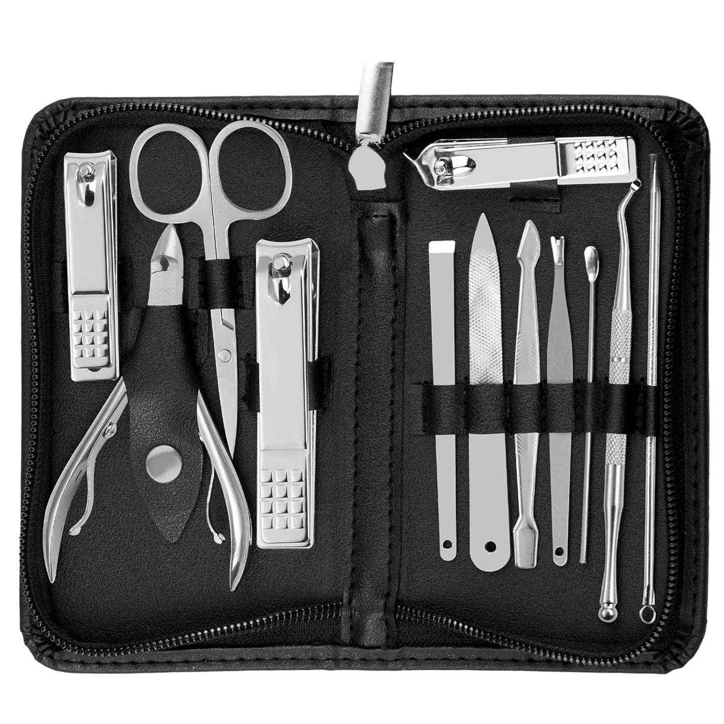 Nail Kit, Manicure Kit, Nail Care Kit for Men, Manicure Pedicure Set, Nail Clippers Toenail Clippers Kit, Professional Manicure Kit Pedicure Kit, Black Travel Case, Set of 12.