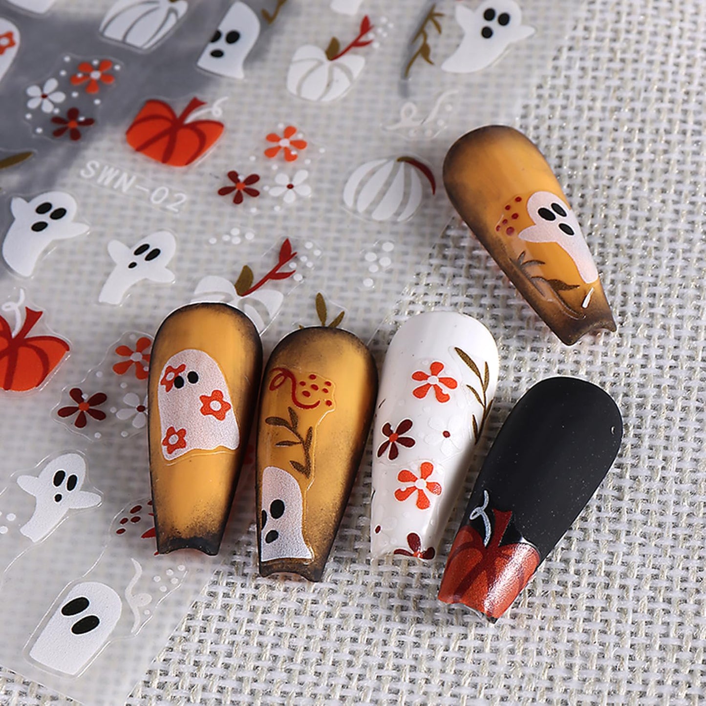 Halloween Nail Art Stickers Decals Ghost Pumpkin Spider Nails Sticker 5D Embossed Skull Hand Nails Decals Self-Adhesive Spider Web Eye Nail Art Decal for Women Halloween Decor