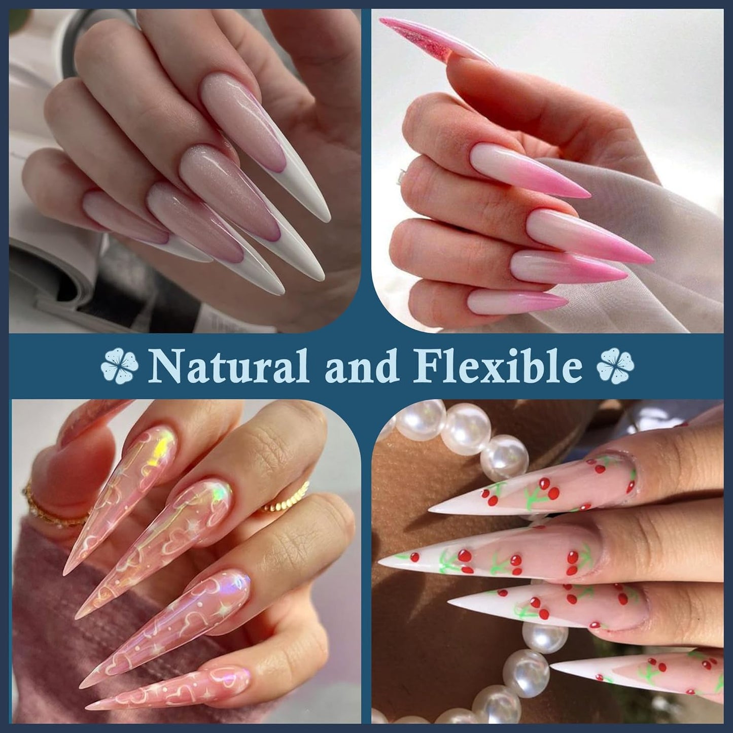 Stiletto Nail Tips Extra Long 240Pcs Pre-shaped Full Cover Fake Nail Tips No Filed Soft Gel Stiletto Acrylic Nails for Soak Off Nail Extension Nail Art DIY 12Sizes