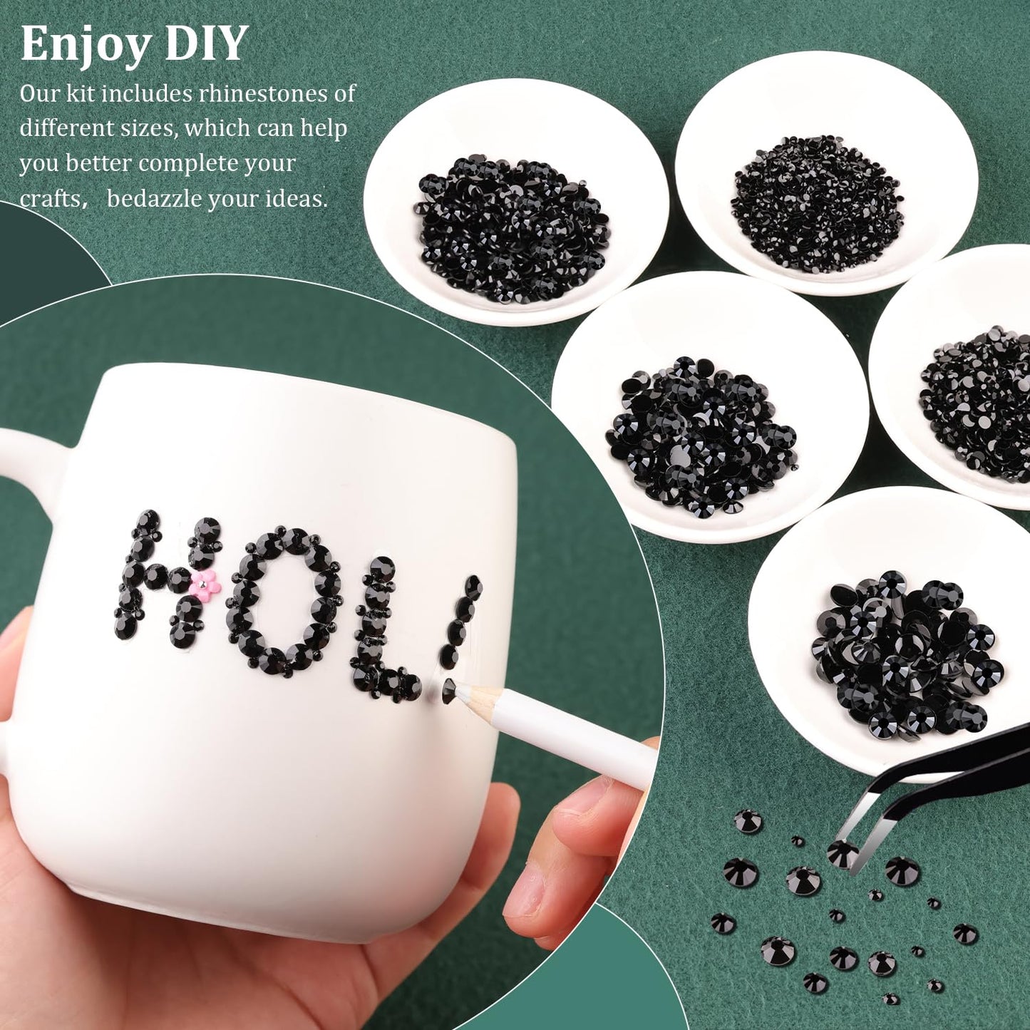 Resin Rhinestones for Crafting with B7000 Jewelry Glue, 1 Box Black Flatback Crystals with 3Pcs 10ml Glue for Bedazzling Crafts DIY Nail Art Makeup，Non Hotfix Gems for Clothing Shoes