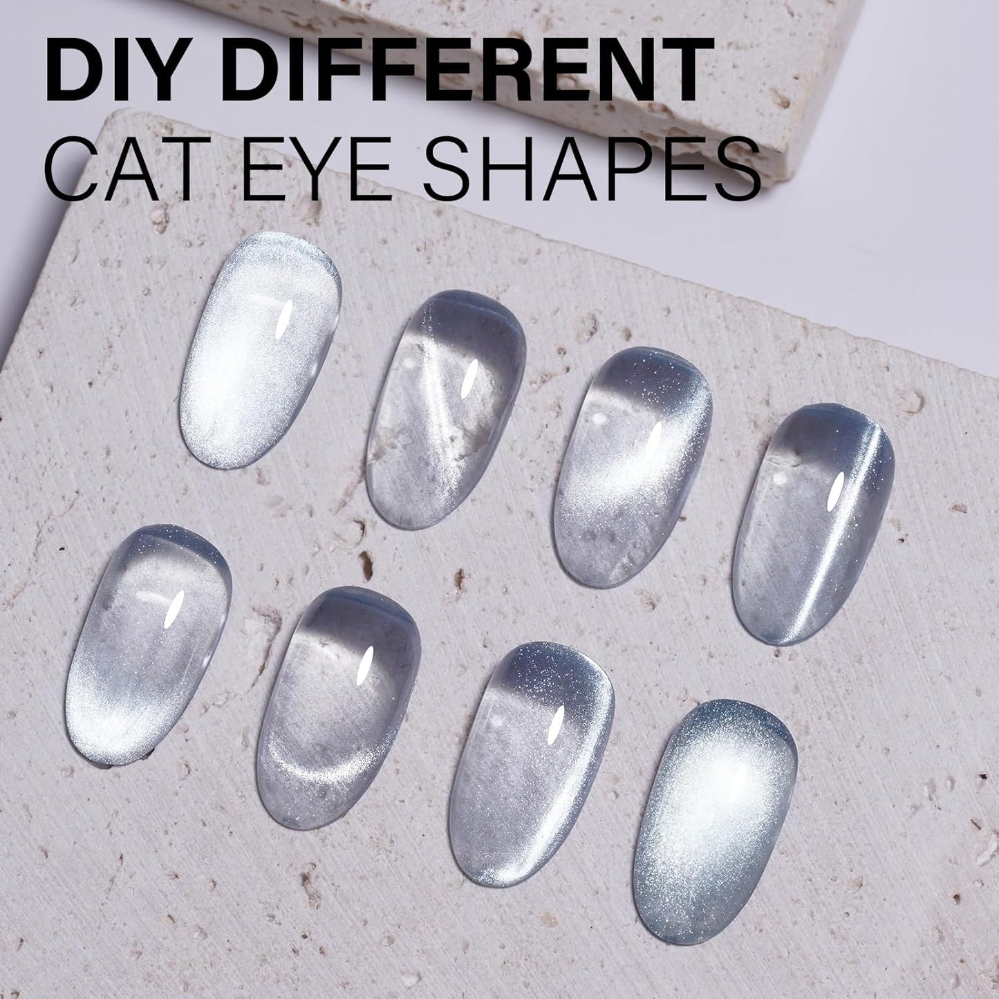 AILLSA Glass Cat Eye Gel Nail Polish, 15ml Gray Glitter Jelly Sheer Gel Polish, Translucent Magnetic Shimmer Sparkle Nail Art U V Salon 0.5 OZ GF32