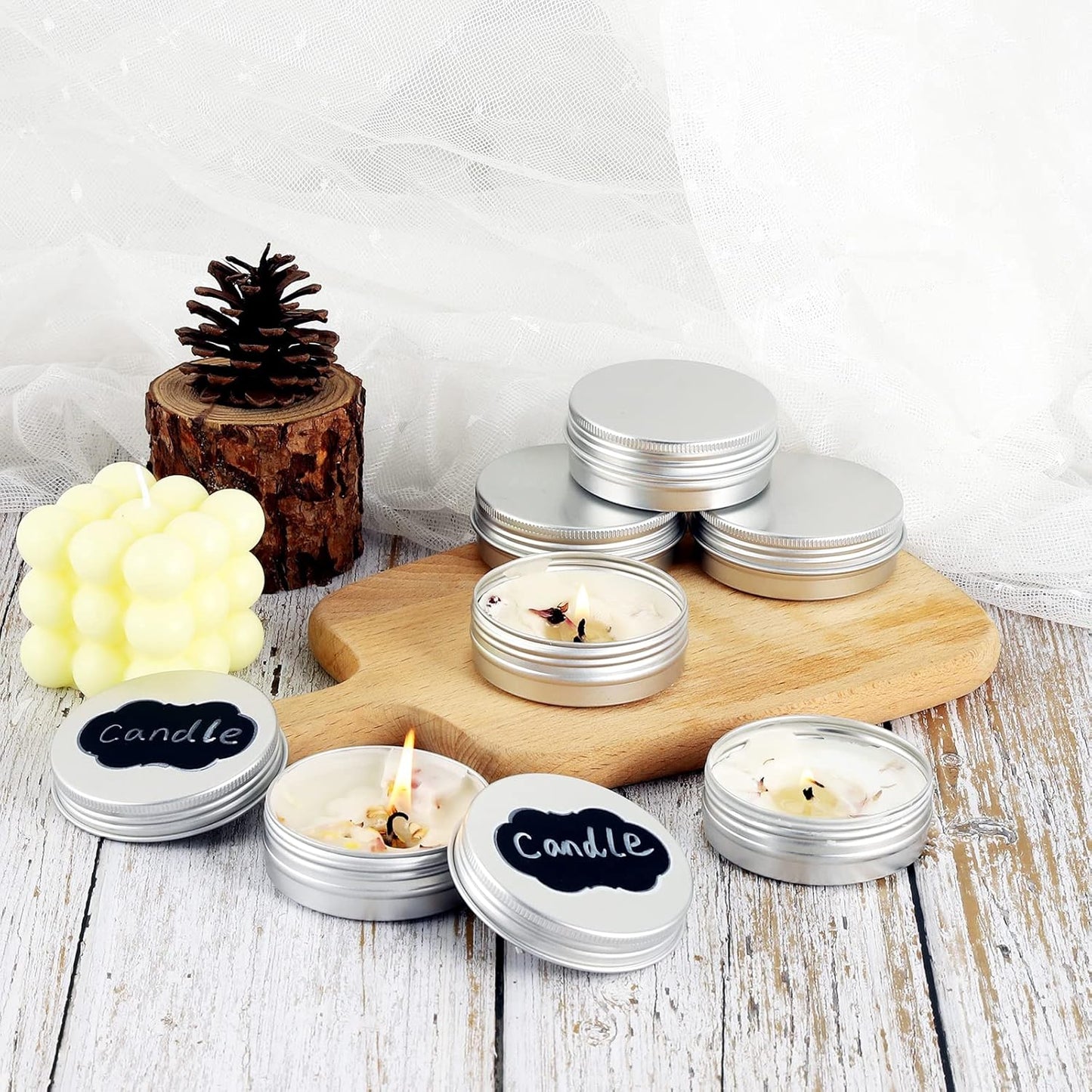 96 Pack Round Cans with Screw Lid 2 Oz Aluminum Metal Tins DIY Food Candle Containers for Lotion Bars, Balms, Salve, Spices, Beard Balm, Crafts with 4 Markers 3 Sheets Label Stickers (Silver)