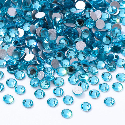 Aquamarine Flatback Rhinestones, Glass Rhinestones for Nail Art and Craft, Glue Fix, Loose Crystal Gemstones(Aquamarine, SS10, 2880pcs, 2.7-2.8mm)