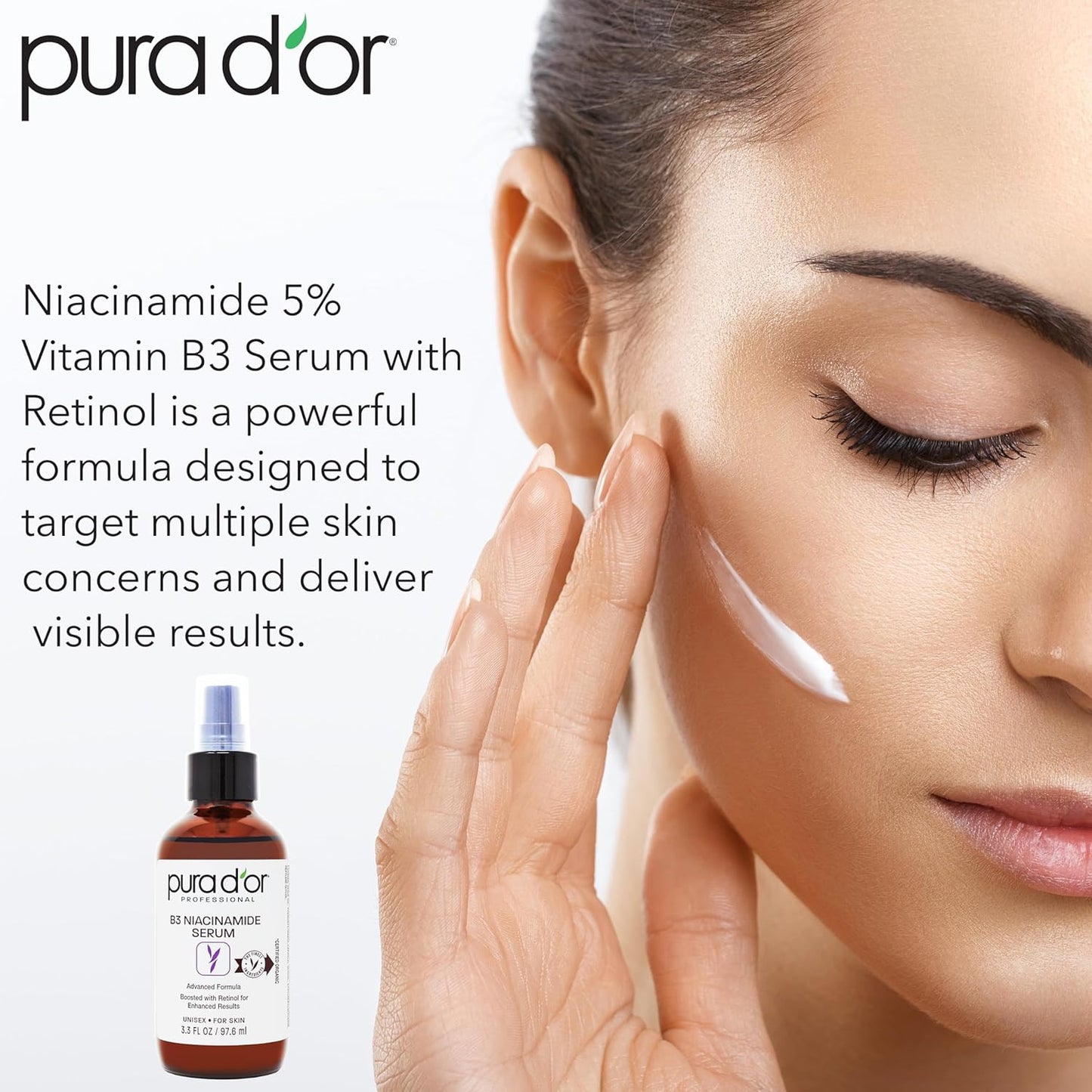 PURA D'OR 3.3 Oz B3 Niacinamide Advanced Facial Serum - Skin Care Formula with Retinol For Wrinkles, Hydration & Radiant Complexion - All Skin Types, Hypoallergenic - Women & Men