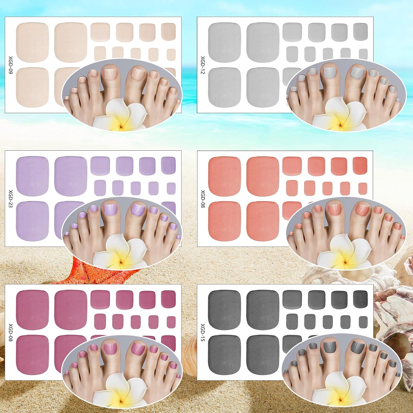 Maitys 352 Pieces 16 Sheets Toenail Polish Stickers Strips Adhesive Toe Nail Wraps Full Wraps Polish Strips DIY Manicure Decal with 2 Pieces Nail Files(Charming Color)