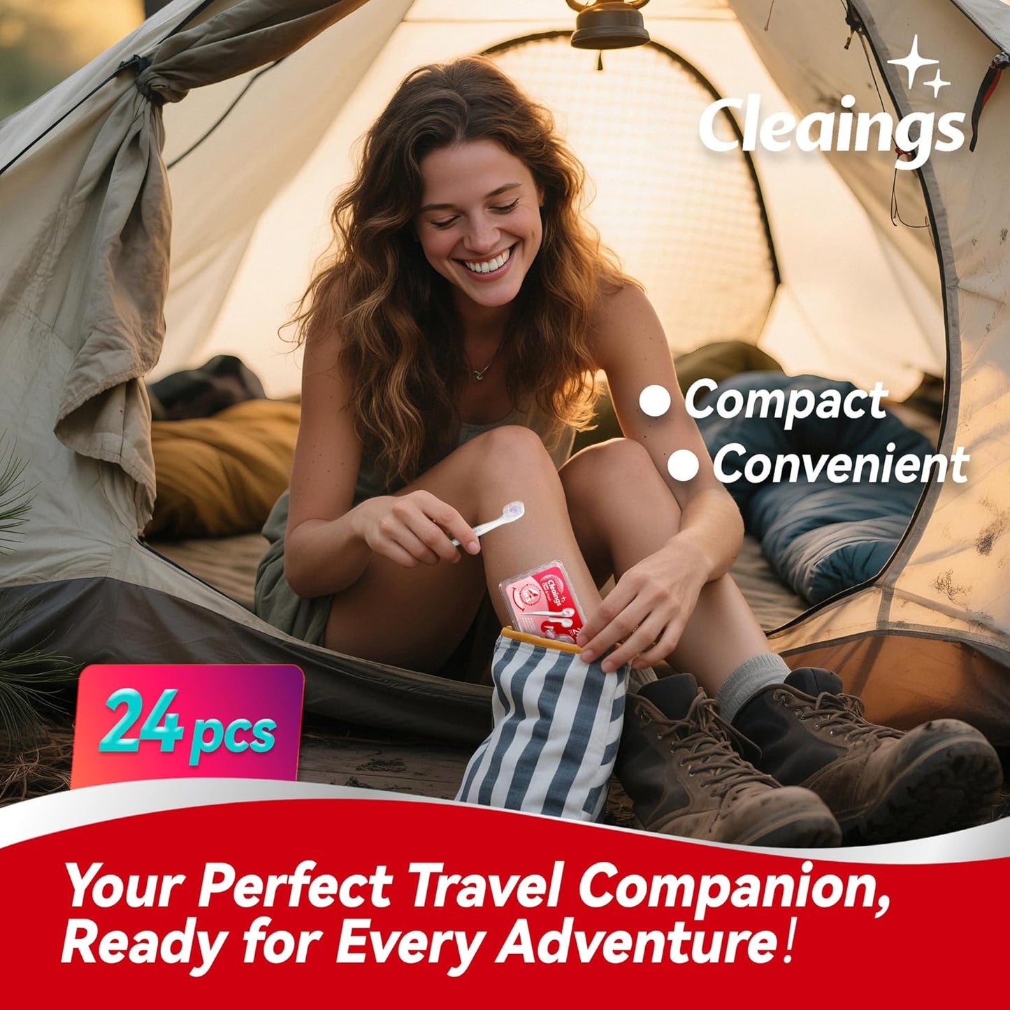 cleaings® Mini Disposable Toothbrush Set with Toothpaste – Travel Essentials, Portable Toothbrush for Women & Men, Camping, Road Trip, Vacation, 24 Count-Mint Flavor（Pack of 1）