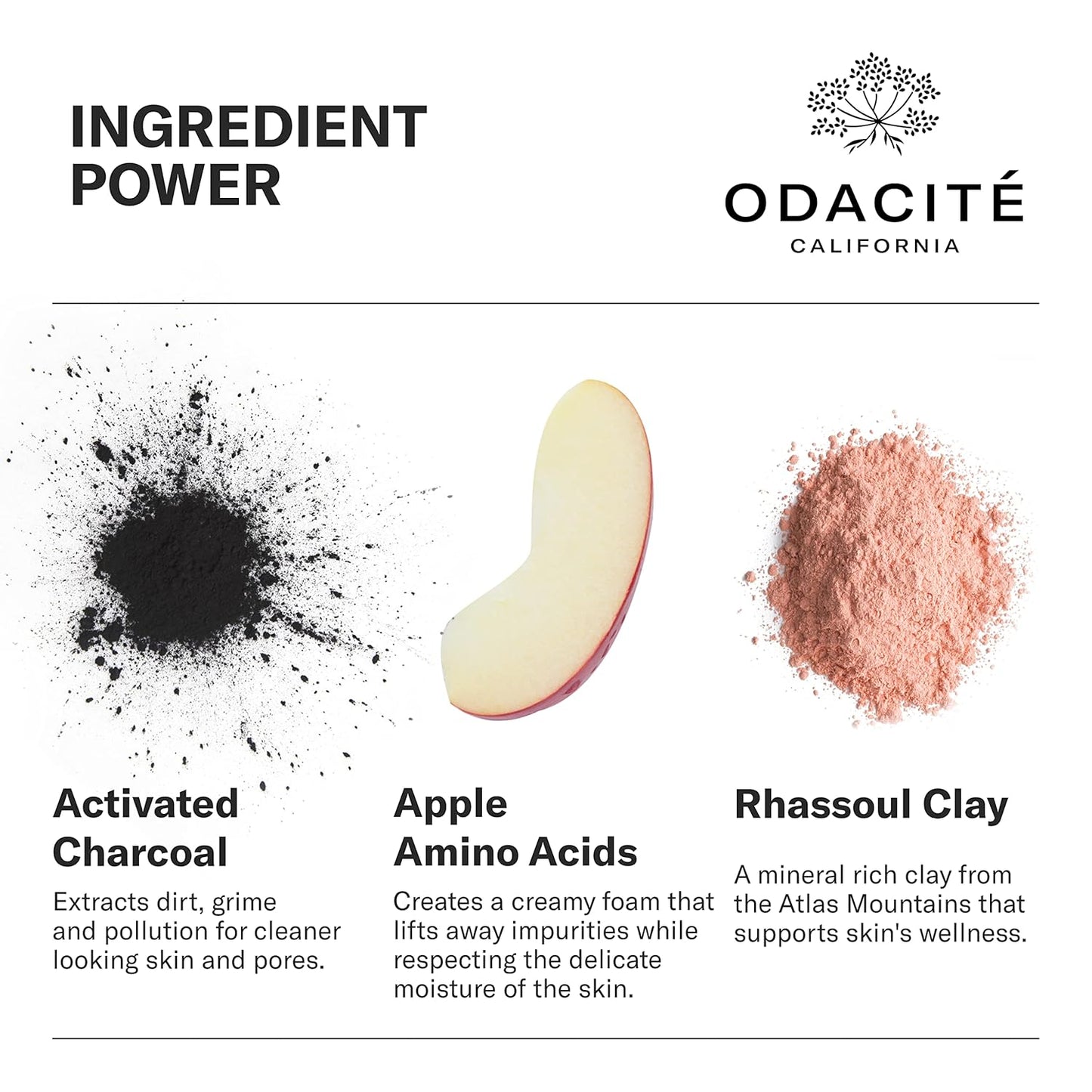 Odacité Facial Cleanser with Foam - Black Mint Activated Charcoal & Rhassoul Clay Glow Recipe - Facial Moisturizer with Deep Cleanse for Gentle Face Wash to Remove Dirt & Oil, 3.38 fl. oz.