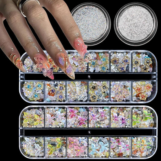 Rhinestones for Nails Butterfly Nail Charms 3D Flower for Nails Mixed Assorted Color Butterflies Flower Shape Design Gems Jewelry Accessories for Women DIY Manicure Supplies Decorations.