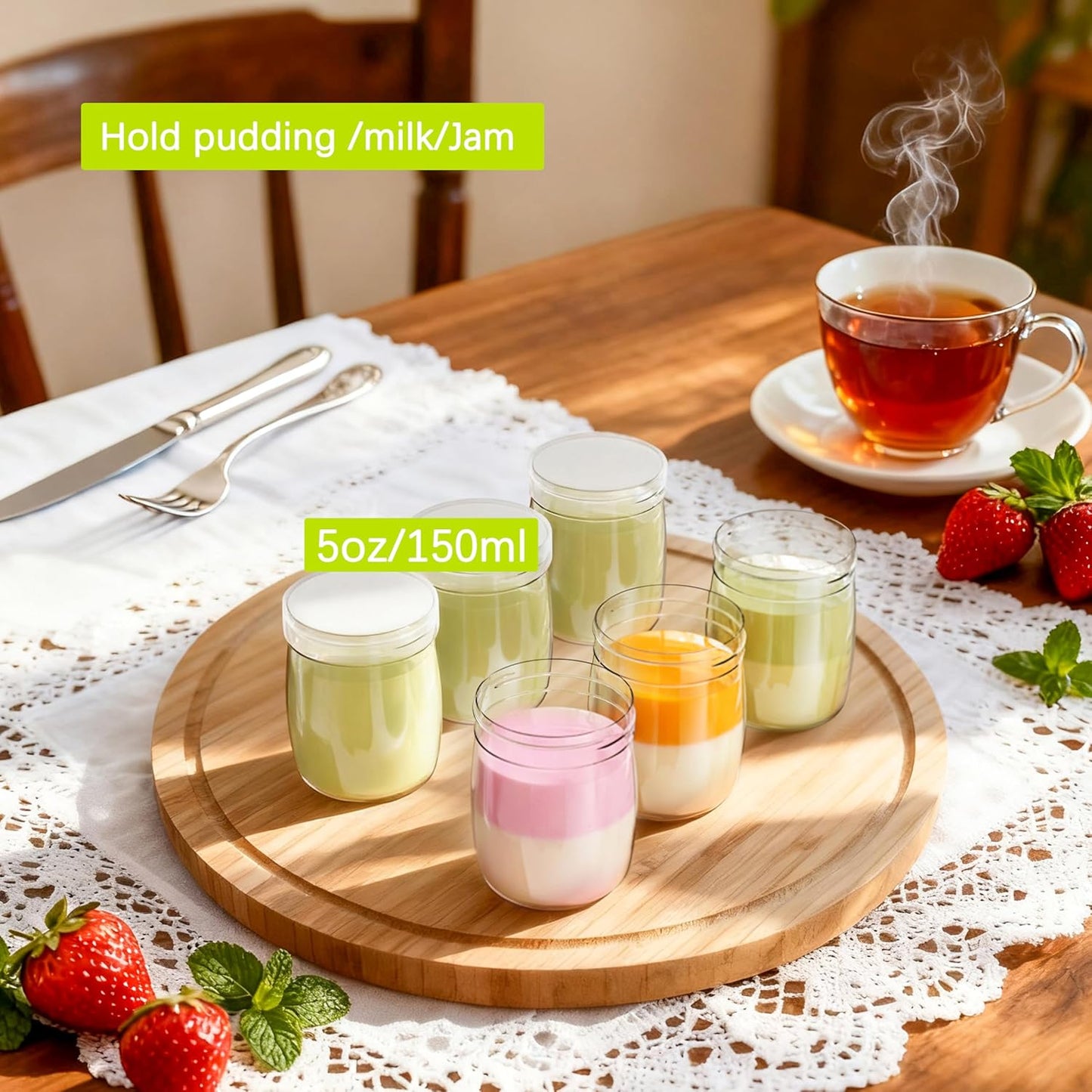 Mini Pudding Jars 82Pack, 5oz/150ml Plastic Favor Jar with Lids, Candy jars,Yogurt Containers with Pressure Sensitive Seal, Mason Jar,Jam,Bath Salt Jars Wedding Favors Honey Pot