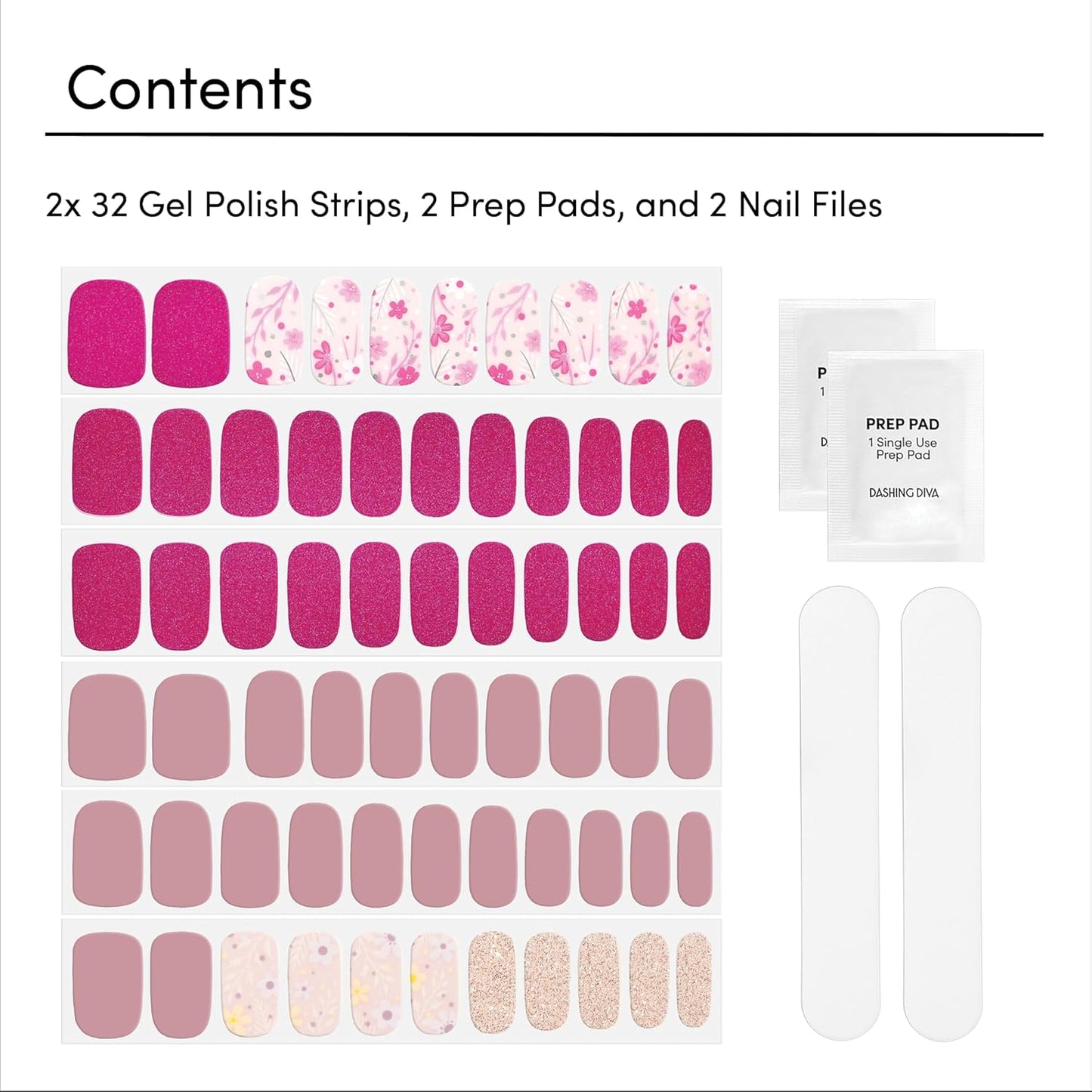 Dashing Diva Gloss Nail Strips Bundle - The Moody Florals Collection - Fleur Flair & Olive Branch - UV Free, Chip Resistant, Long Lasting Gel Stickers - Contains 2 Sets