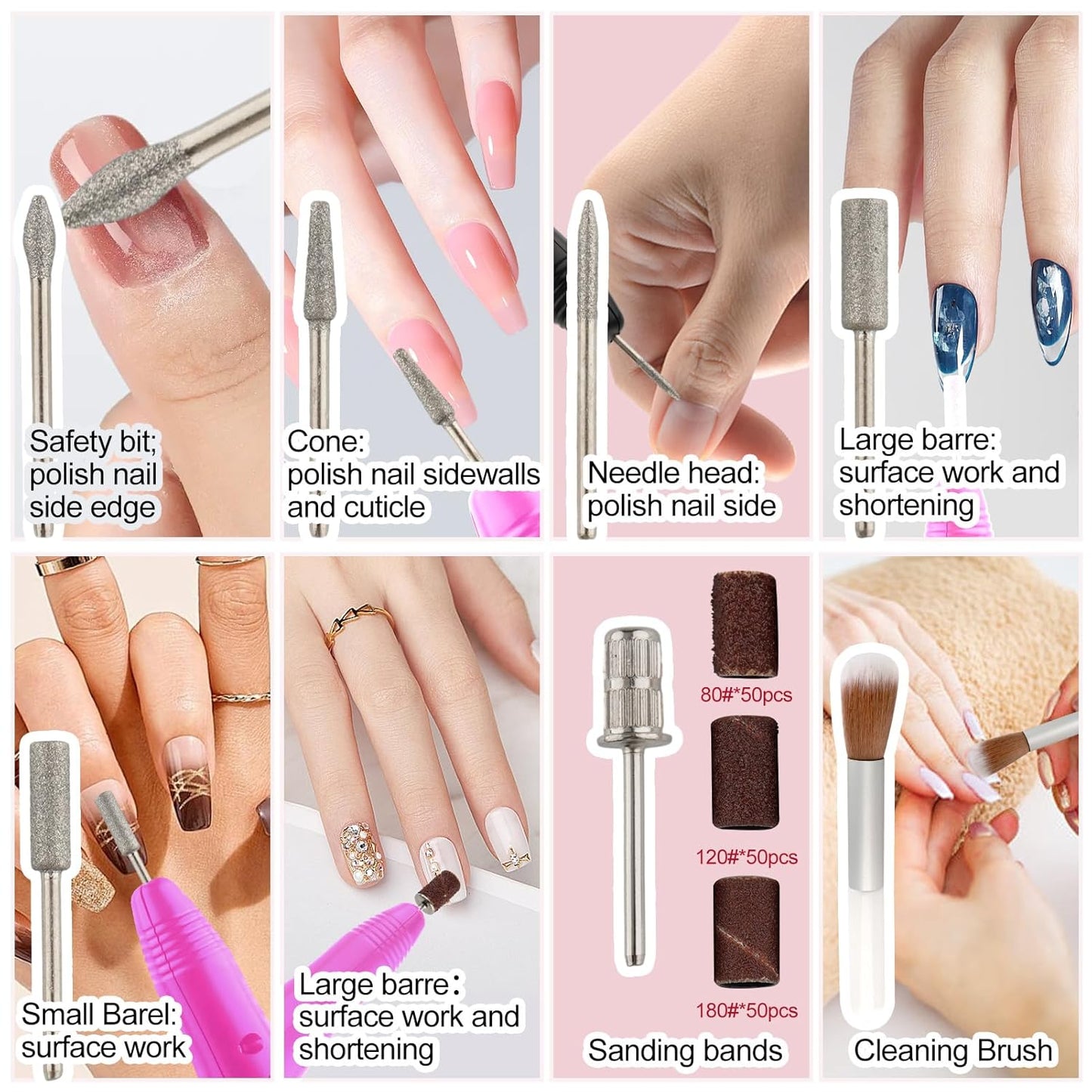 Professional Electric Nail Drill Machine Nails File Kit Manicure Pedicure Set for Acrylic Nail Gel Dip Powder Art Shape Remover Tool Polisher Grinder Low Noise with 156pcs Sanding Bands