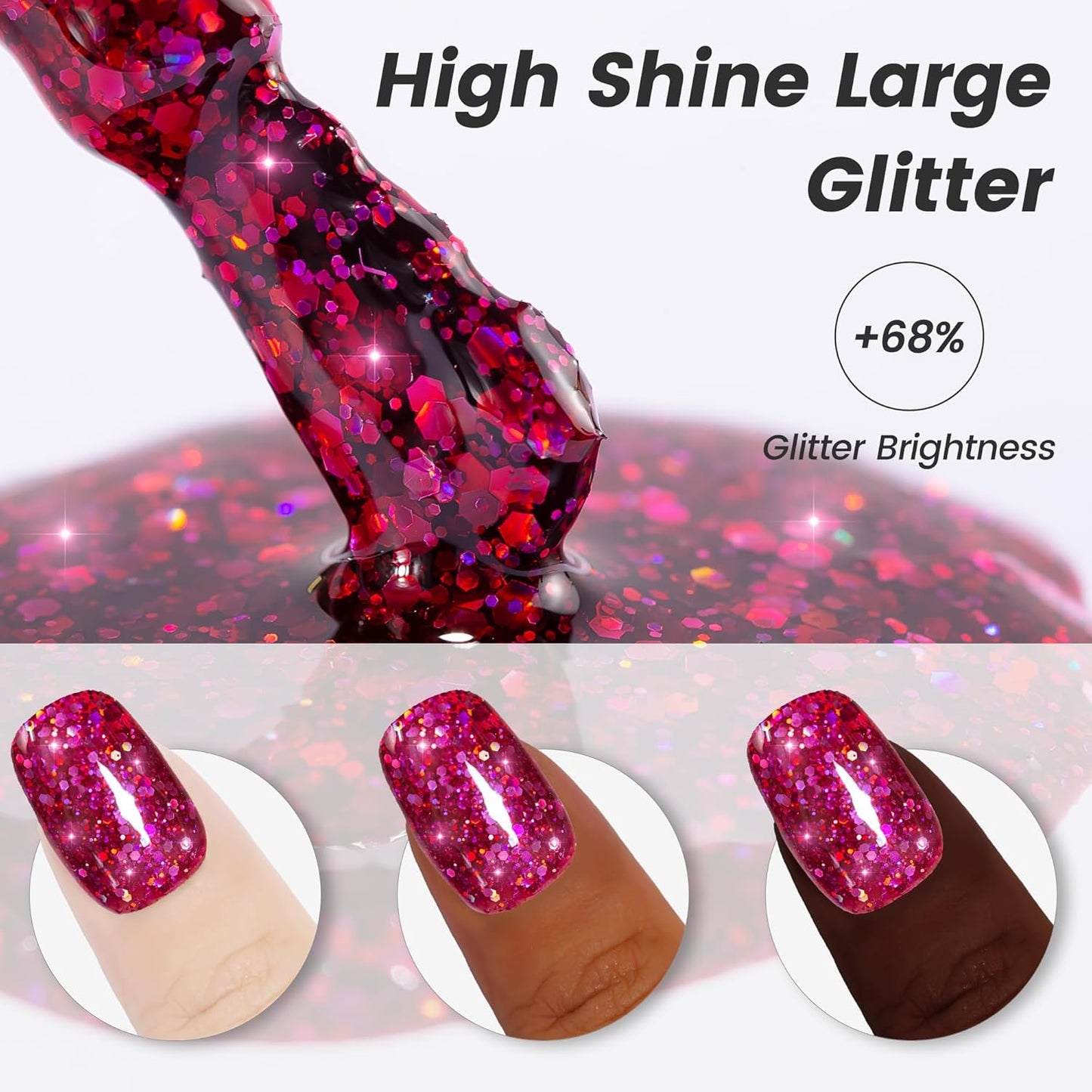YTD Likomey Glitter Gel Nail Polish,15ml Sparkling Dragon Fruit Pink Fuchsia Chunky Glitter Fall Winter Salon Home DIY Soak Off Manicure UV Color Varnish,SF357
