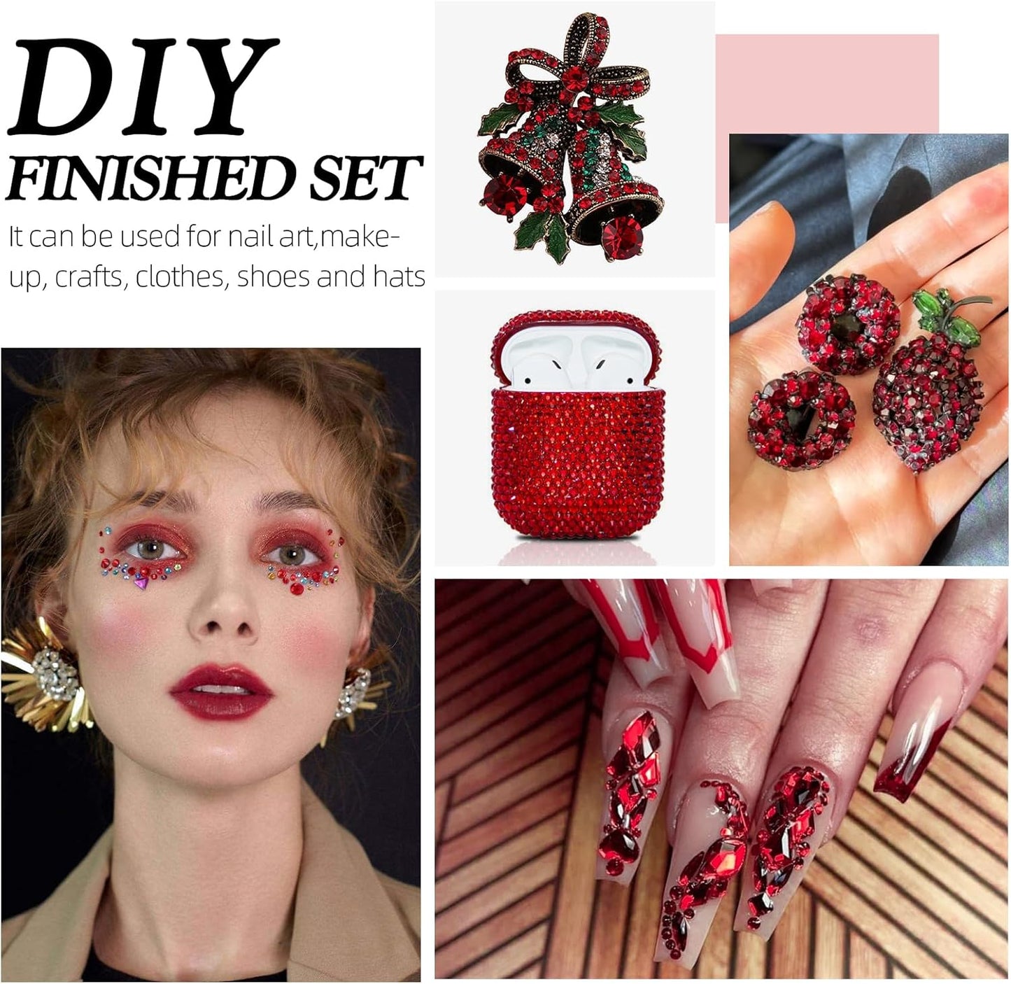 Siam Flatback Rhinestones, Glass Rhinestones for Nail Art and Craft, Glue Fix, Loose Crystal Gemstones(Siam, SS10, 1440pcs, 2.7-2.8mm)