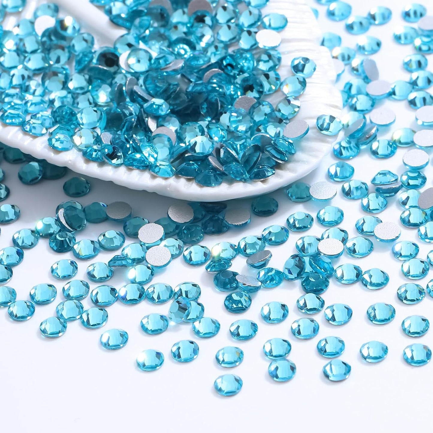Aquamarine Flatback Rhinestones, Glass Rhinestones for Nail Art and Craft, Glue Fix, Loose Crystal Gemstones(Aquamarine, SS6, 1440pcs, 1.9-2.0mm)