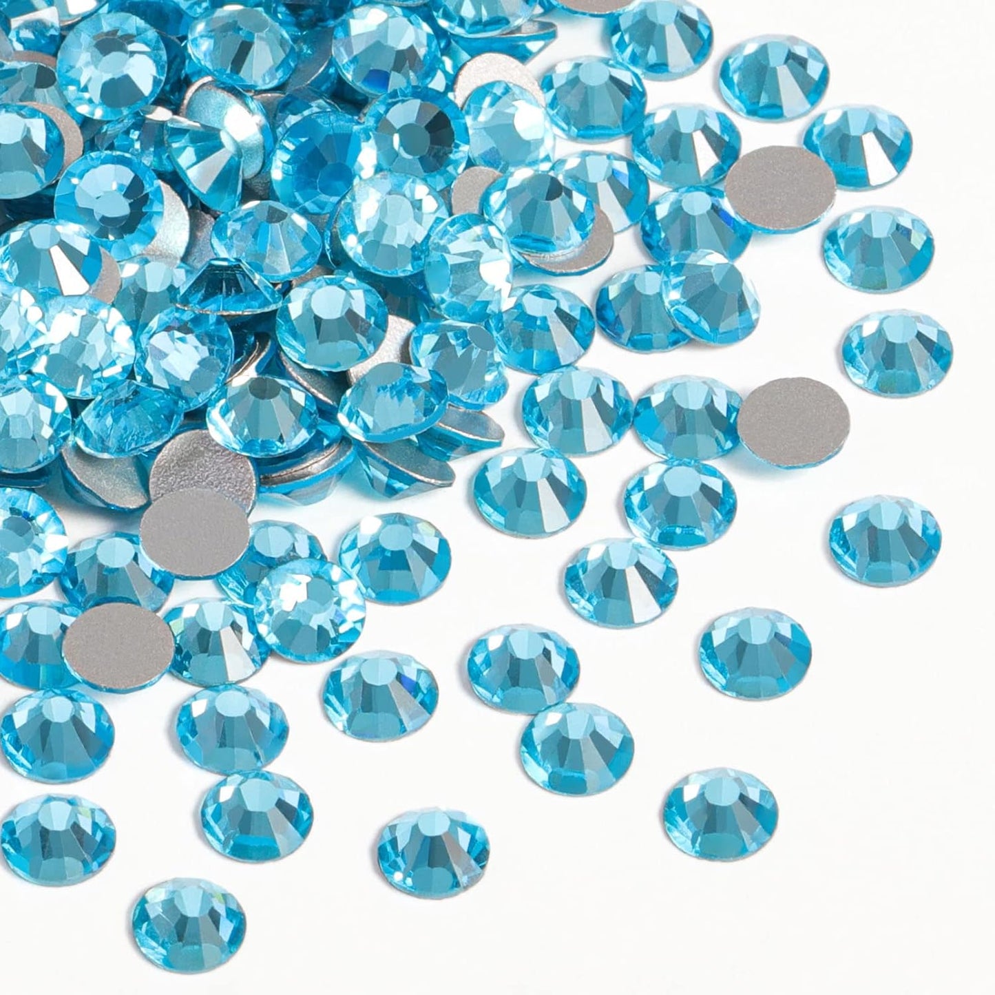 Beadsland 144pcs Flat Back Crystal Rhinestones Round Gems for Nail Art and Craft Glue Fix, Aquamarine, SS40, 8.4-8.7mm