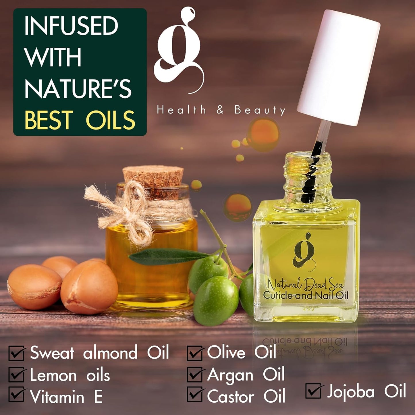 Dead Sea Cuticle & Nail Oil (5ML) | Strengthens, Moisturizes & Conditions with Sweet Almond, Olive, Jojoba, Castor, Argan Oils, Lemon Essential Oil, Vitamin E & Dead Sea Salt