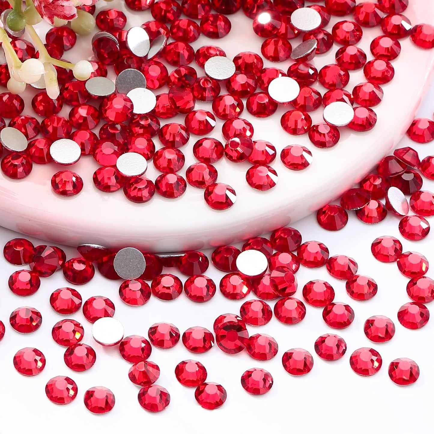 Light Siam Flatback Rhinestones, Glass Rhinestones for Nail Art and Craft, Glue Fix, Loose Crystal Gemstones(Red, SS30, 288pcs, 6.4-6.6mm)