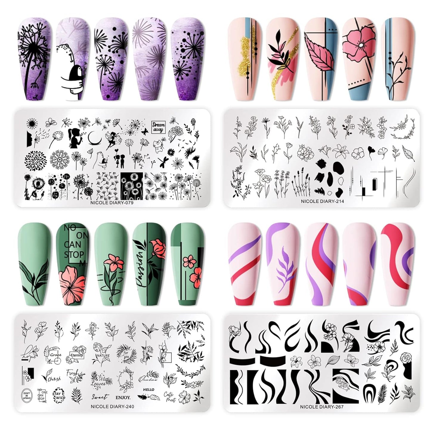 Born Pretty Nail Art Stamping Templates Set Flowers Leaves Plant French Stamping Image Plates Manicure DIY Design Stamp Plates 8PCS