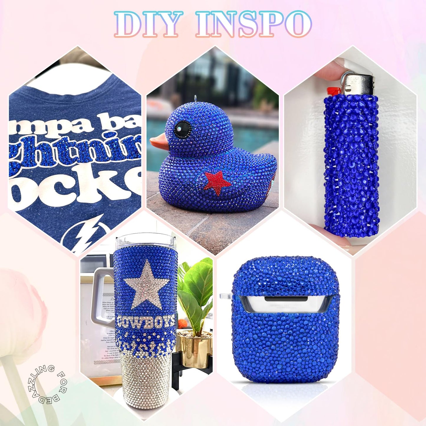 25000Pcs Resin Rhinestones with Tweezers for Crafting, 2-6mm Mixed Sizes (Royal Blue) Non Hotfix Flatback Gems, Bedazzling Crystal for DIY Crafts Clothing Tumblers Mugs Shoes Decor Nail Art