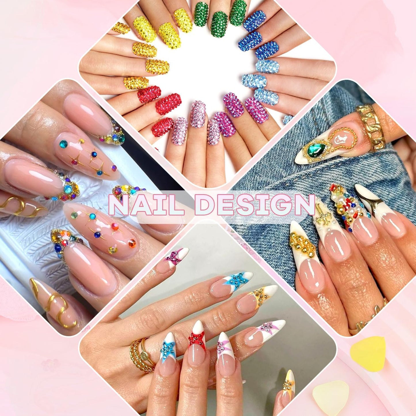 4200Pcs Small Glass Crystal Rhinestones for Nail Art, Colorful SS3-SS10 Flatback Bedazzling Gems, Nail Rhinestones and Gems Crystals Charms for Acrylic Tips Manicure Decor