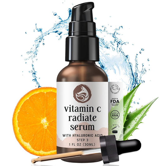 Vitamin C Face Serum - Anti Aging & Brightening Facial Serum - With Hyaluronic Acid Gotu Kola & Jojoba Oil - Natural & Organic - Foxbrim Naturals 1oz
