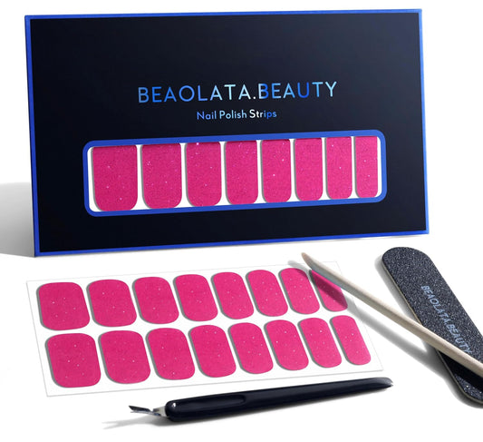 Nail Polish Strips, 32PCS Salon Quality Wraps, Long Lasting Gel Nail Stickers for Women Easy Apply& Remove (Fuschia Box Pink)