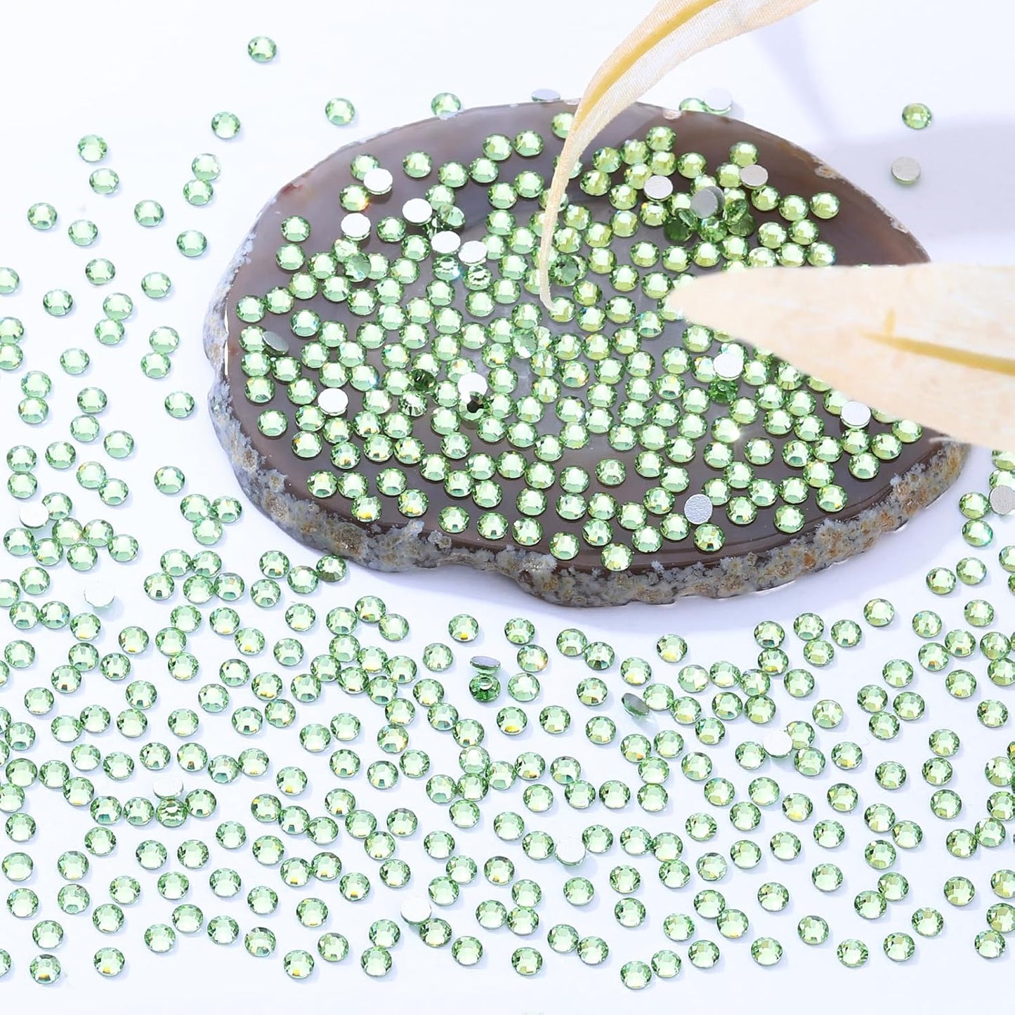 Light Green Flatback Rhinestones, Glass Rhinestones for Nail Art and Craft, Glue Fix, Loose Crystal Gemstones(Lt.Green, SS8, 2880pcs, 2.3-2.5mm)