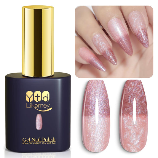 YTD Likomey Pearl Thread Color Changing Gel Nail Polish,15ml Nude Pink To Rose Pink Shell Mermaid Drawing Pearlescent Glitter Mood Temperature Change Colors,Fall Winter Thermal Manicure UV Gel,WB423
