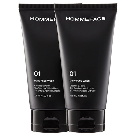 HommeFace 2-Pack Daily Face Wash for Men, Gentle Facial Cleanser for Deep Cleansing with Collagen, Hyaluronic Acid & Witch Hazel Extract