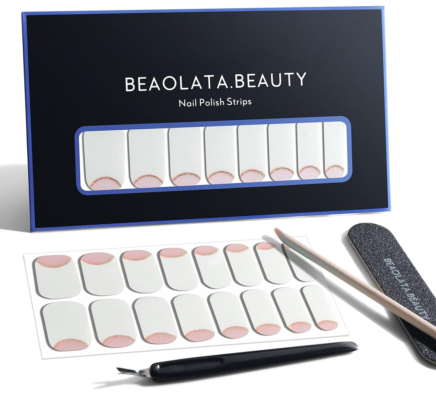 Nail Polish Strips, 32PCS Salon Quality Wraps, Long Lasting Gel Nail Stickers for Women Easy Apply& Remove (Spring on The Tips White)