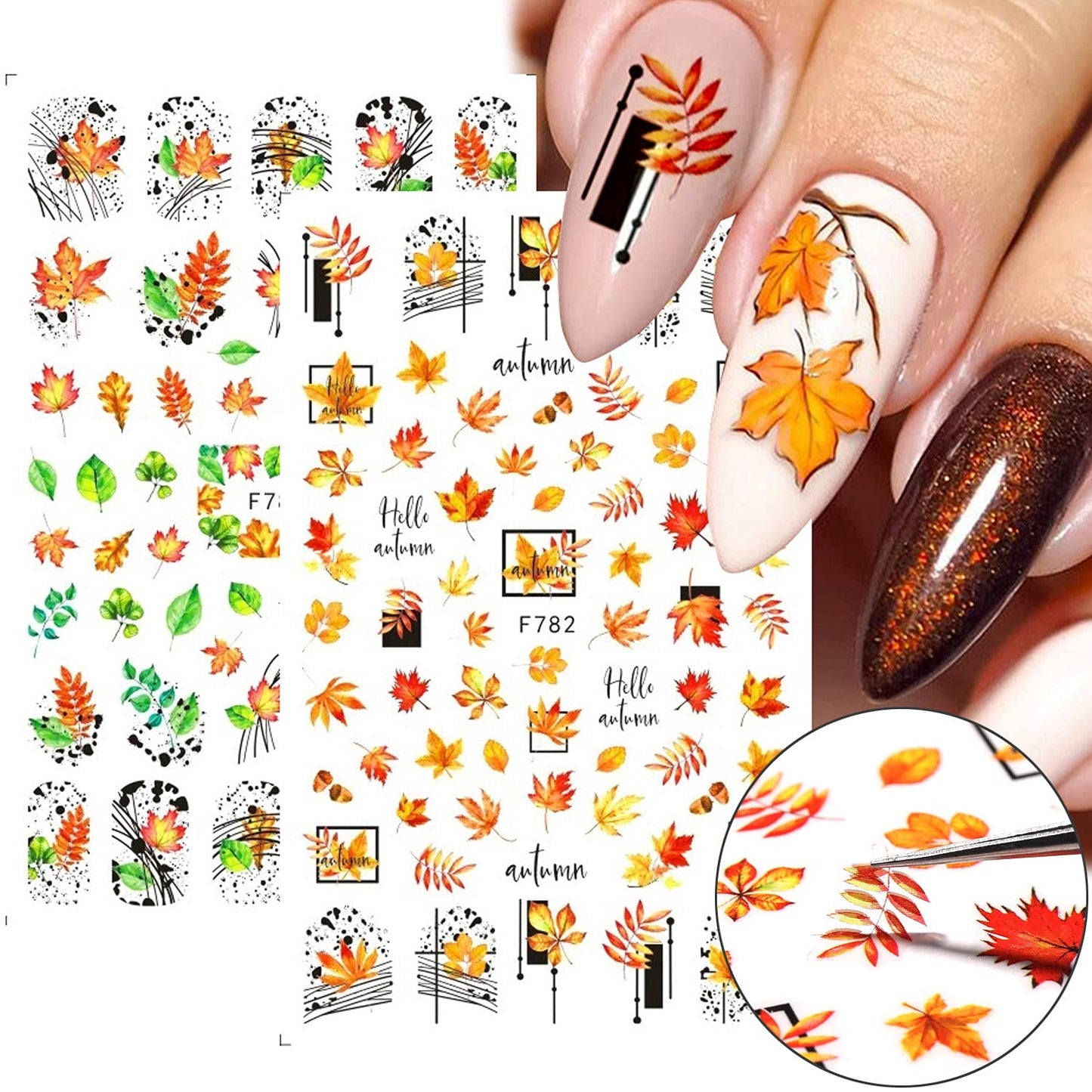 8 Sheets Fall Nail Art Stickers Thanksgiving Nail Decals 3D Maple Leaf Nail Stickers Autumn Butterfly Maple Leaves Nail Designs Decorations for Women Kids Girls Holiday DIY Manicure Charms