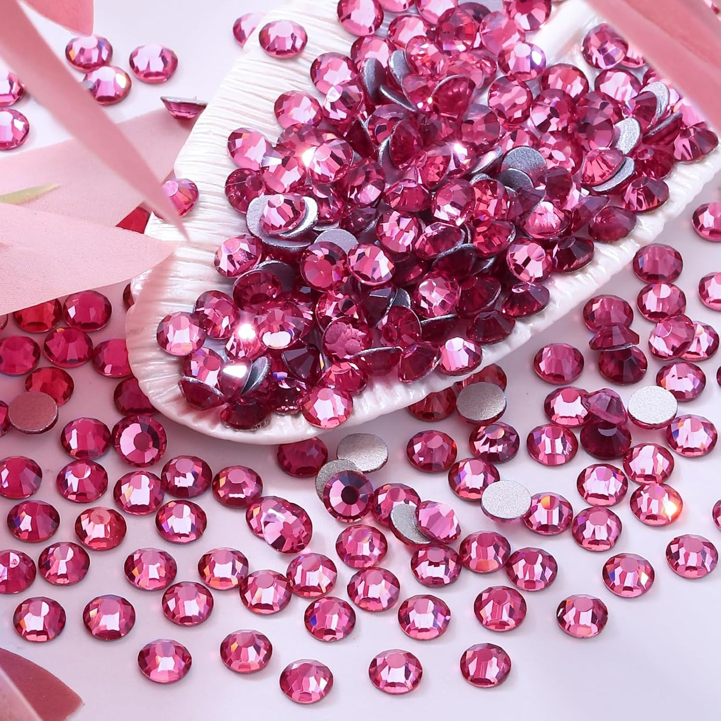 Rose Flatback Rhinestones, Glass Rhinestones for Nail Art and Craft, Glue Fix, Loose Crystal Gemstones(Rose, SS12, 1440pcs, 2.9-3.0mm)