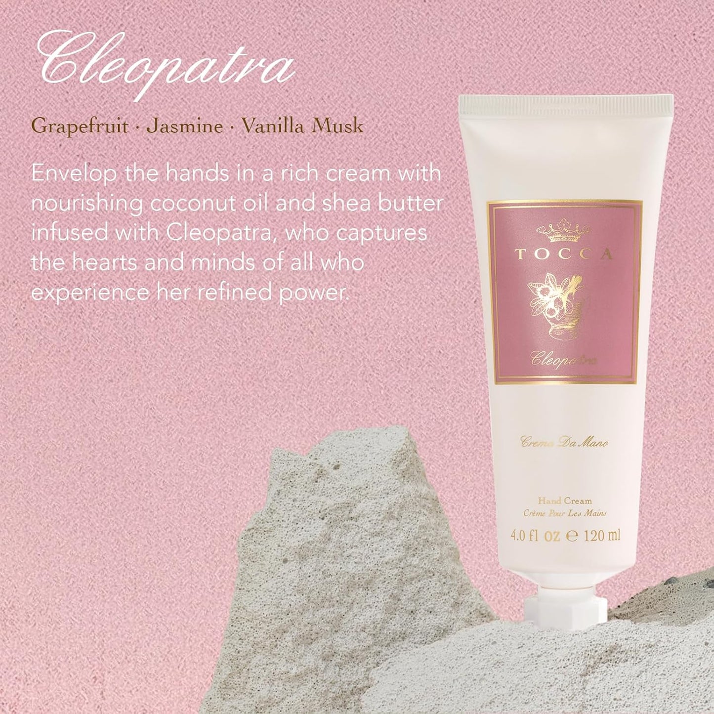Tocca Crema de Mano, Cleopatra Hand Cream, 4 oz - Grapefruit, Jasmine, Vanilla Musk - Moisturizing, Quick Absorbing