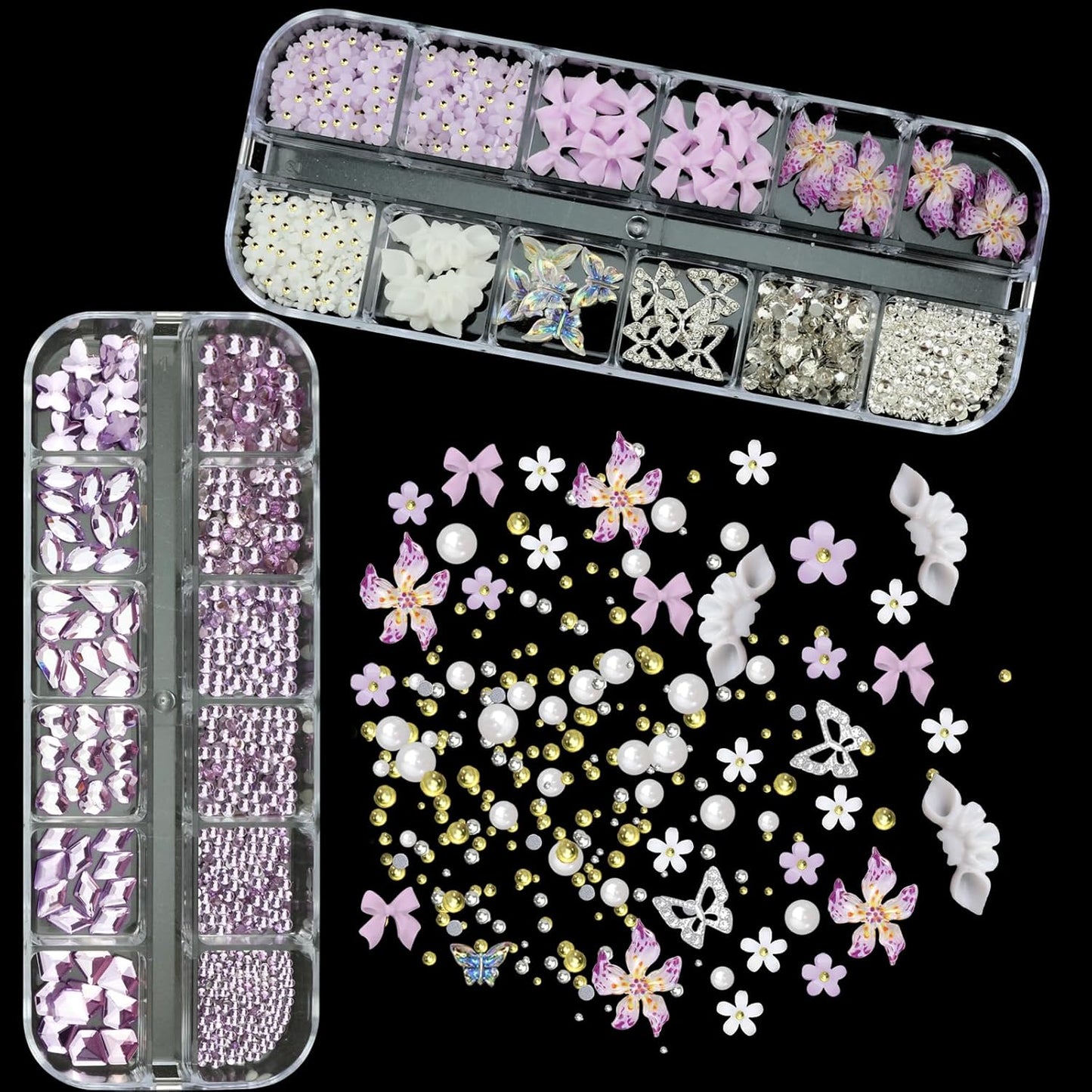 4 Boxes Purple Nail Gems Bow Flower Nail Charms for Acrylics - Irregular Crystals, Nails Rhinestone & Accessories for Women Nails Art Design Nails Decor(Purple)