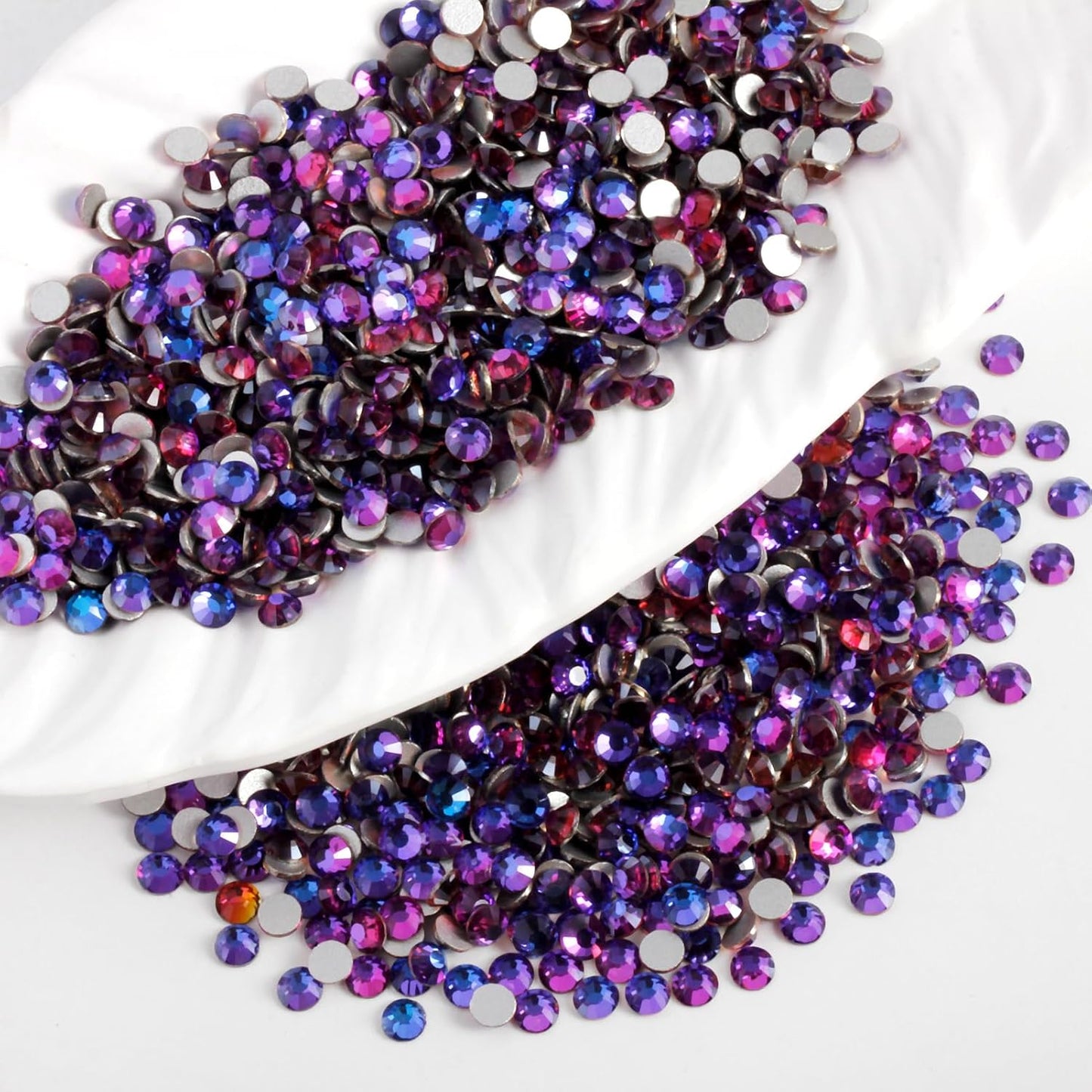3000 PCS SS8 Flatback Rhinestones,12-Facet Diamond-Cut Glass Gems for Nail Art,Clothing,DIY Crafts,Glue-On Decoration Stones with Silver Backing,Purple Velvet