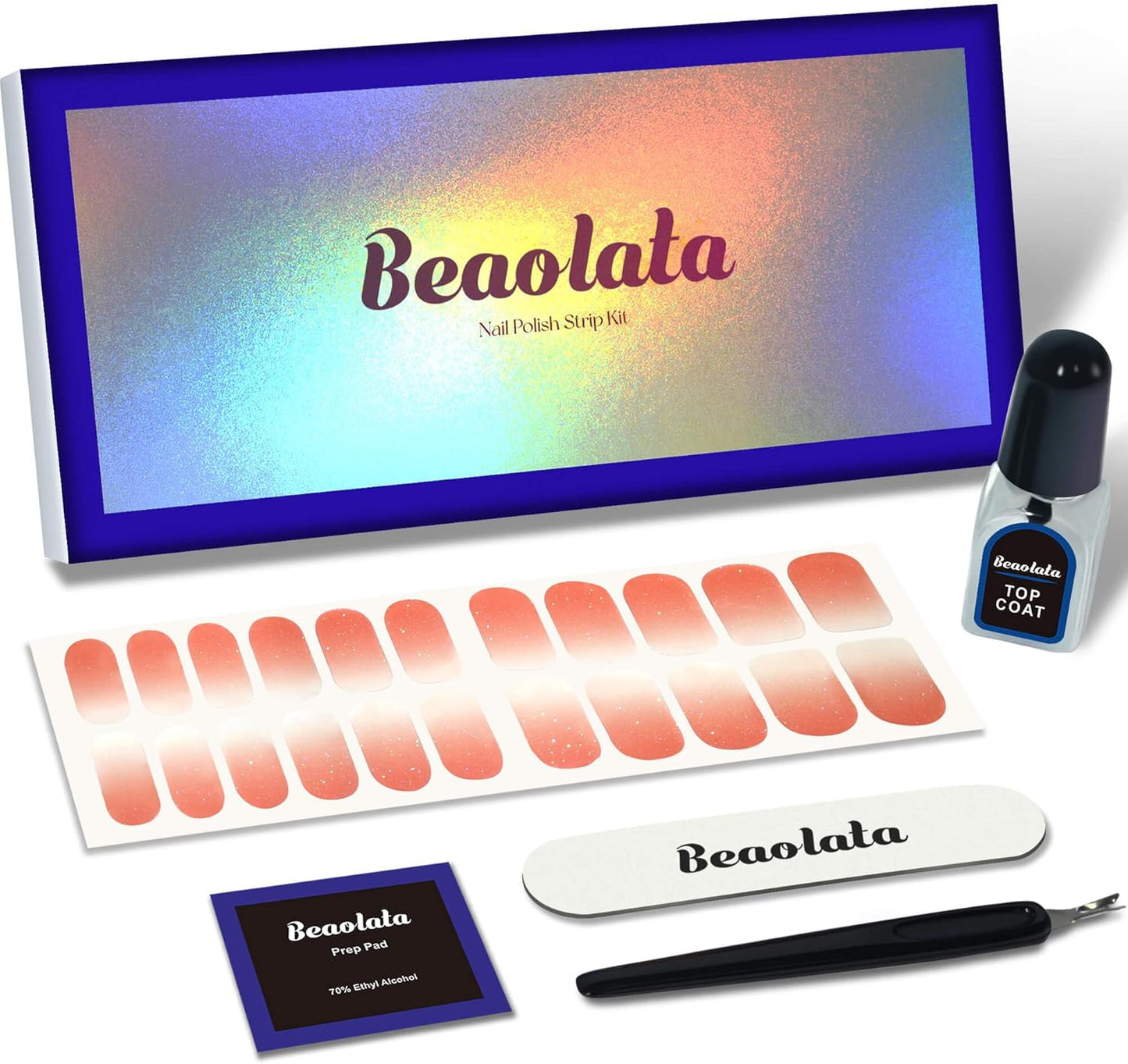 Nail Polish Strips, 44PCS Salon Quality Wraps with Top Coat, Long Lasting Gel Nail Stickers for Women Easy Apply& Remove (Red Chipotle Pink)