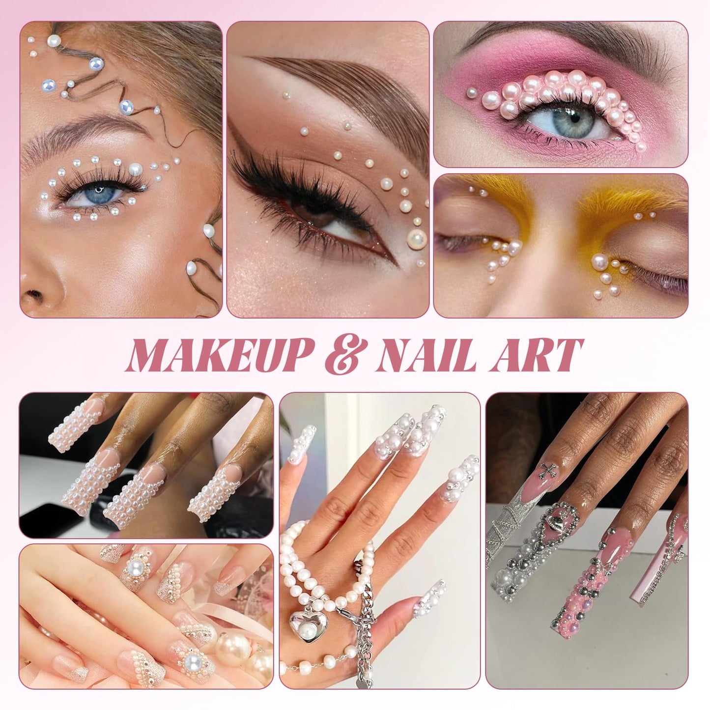 9000Pcs Flatback Pearls and Rhinestones for Crafting, Pink Purple White Mixed Size 3-8mm Resin Rhinestones and Half Pearls for Bedazzling, Nail Art with Tweezers and Pickup Pencil