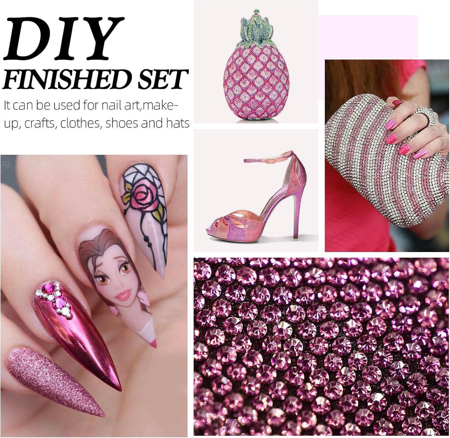 Rose Flatback Rhinestones, Glass Rhinestones for Nail Art and Craft, Glue Fix, Loose Crystal Gemstones(Rose, SS20, 1440pcs, 4.6-4.8mm)