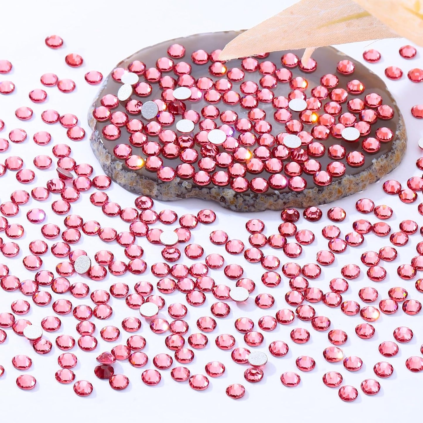 Rose Flatback Rhinestones, Glass Rhinestones for Nail Art and Craft, Glue Fix, Loose Crystal Gemstones(Rose, SS12, 2880pcs, 2.9-3.0mm)