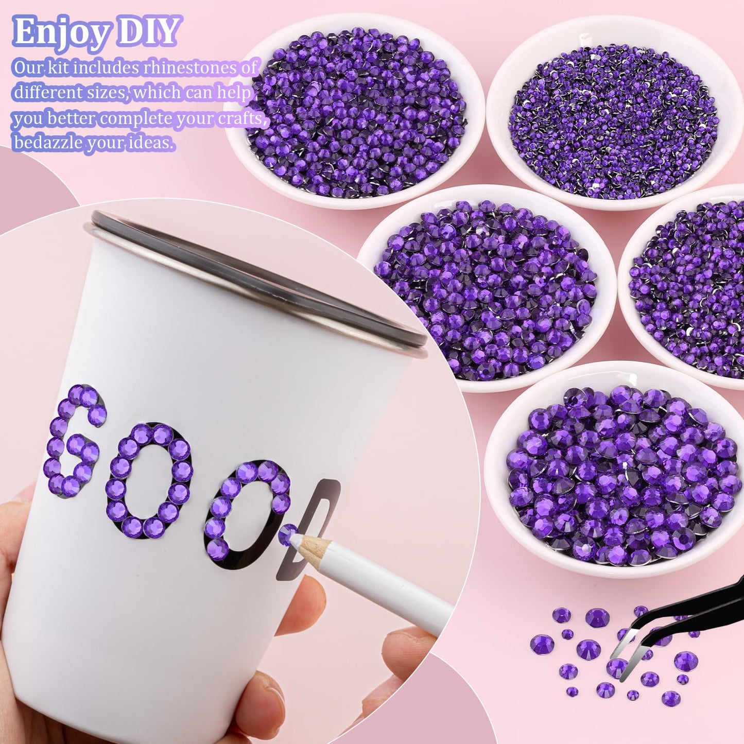 30000Pcs Dark Purple Rhinestones for Bedazzling with B7000 Jewelry Glue, Bedazzler Kit Flatback Gems, Resin Rhinestones for Crafting Crafts Clothing Shoes Fabric Nail Art Assorted Size 2/3/4/5/6mm