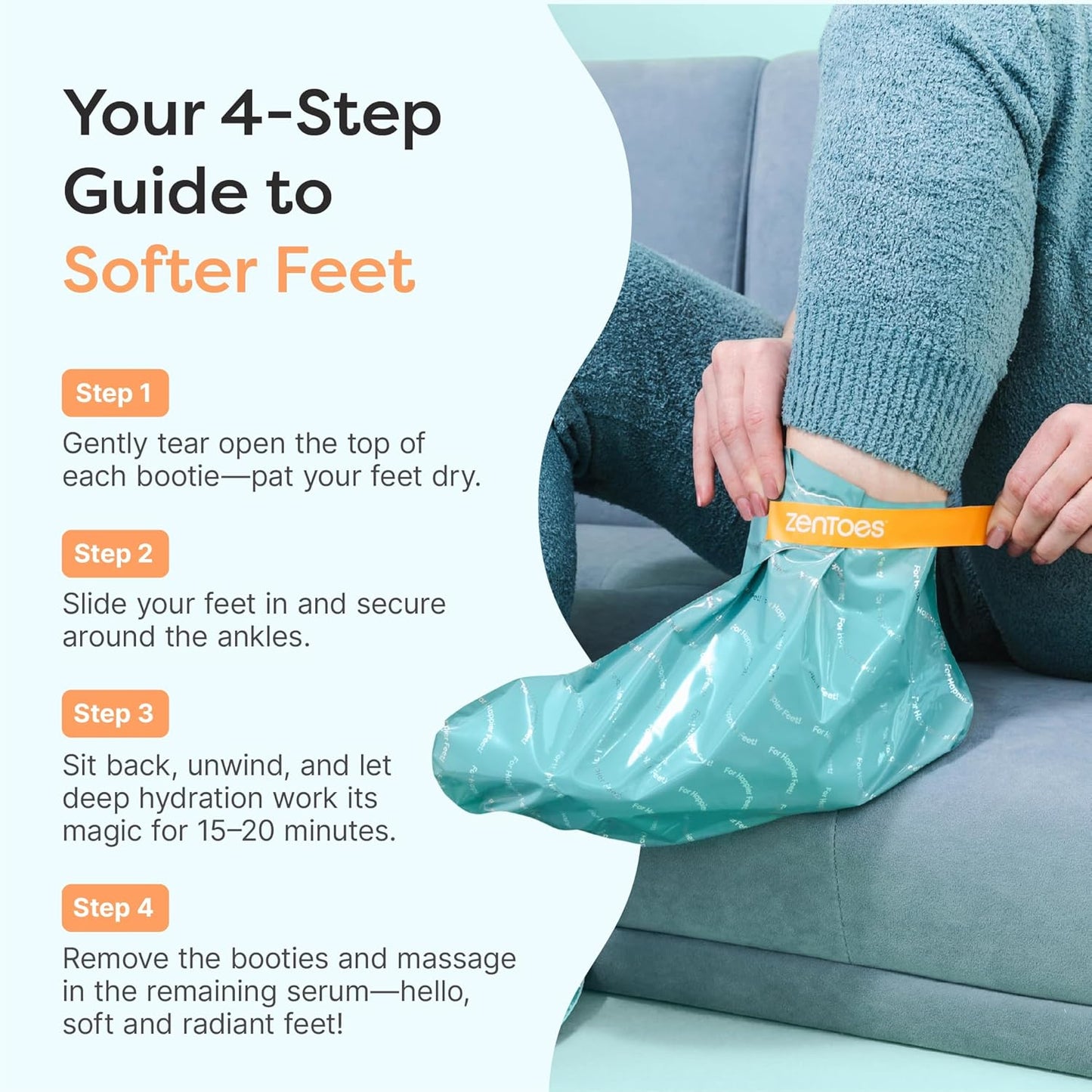 ZenToes Moisturizing Foot Mask for Dry Cracked Feet | Shea Butter, Jojoba Oil & Squalane Infused Hydrating Sheet Masks | Spa Experience At Home | Mess Free Design | Vanilla Citrus Scented, 1 Pair