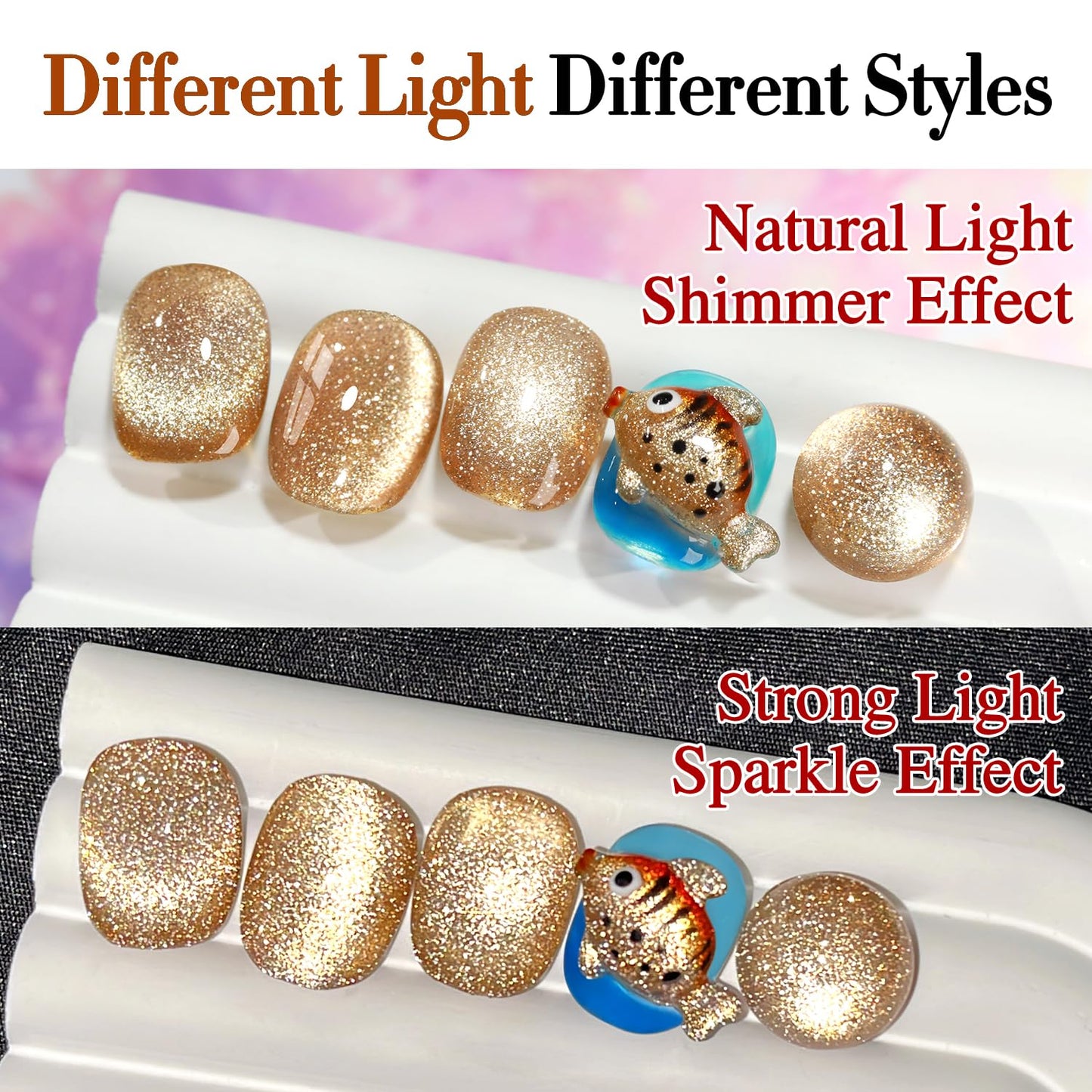 Double Rhythm 15ML Glitter Glass Cat Eye Gel Polish with Magnet Holographic Glitter Shimmer Translucent Sheer Color Salon Soak Off Magnetic Gel Polish at Home (Coffee Brown-MC1063)